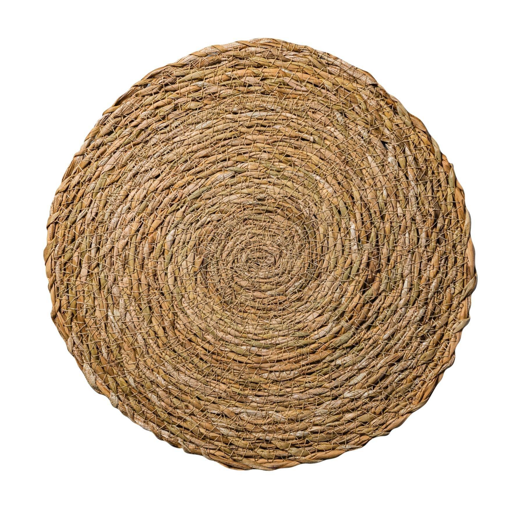 Indaba round woven water hyacinth placemat in natural brown