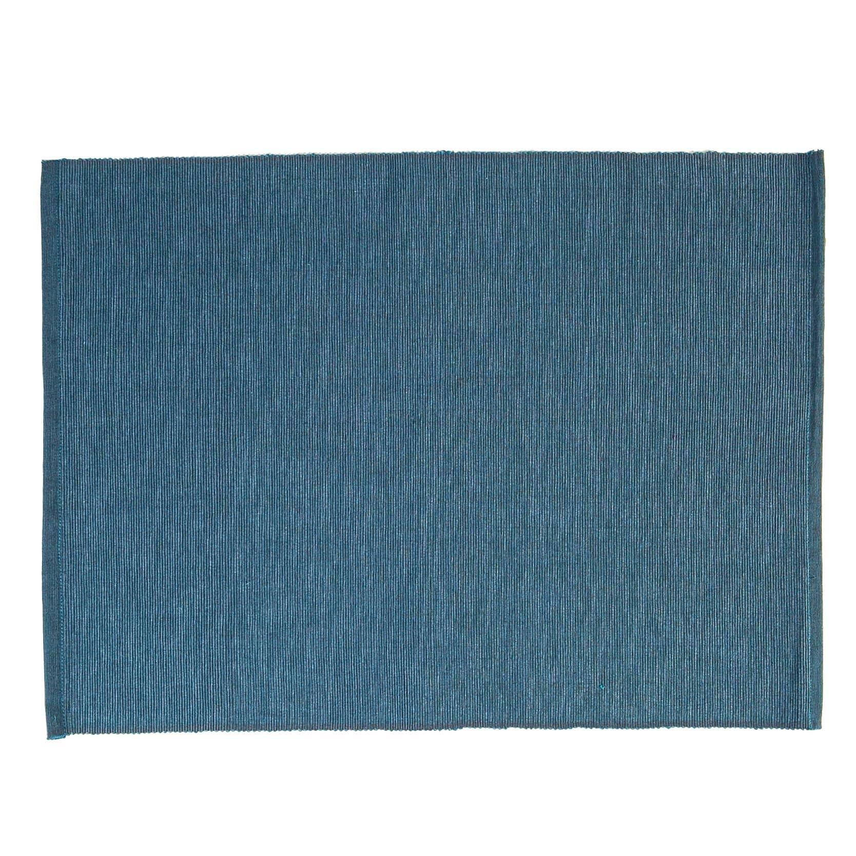 Chhatwal & Jonsson blue cotton rug with fine ribbed texture, minimalist design