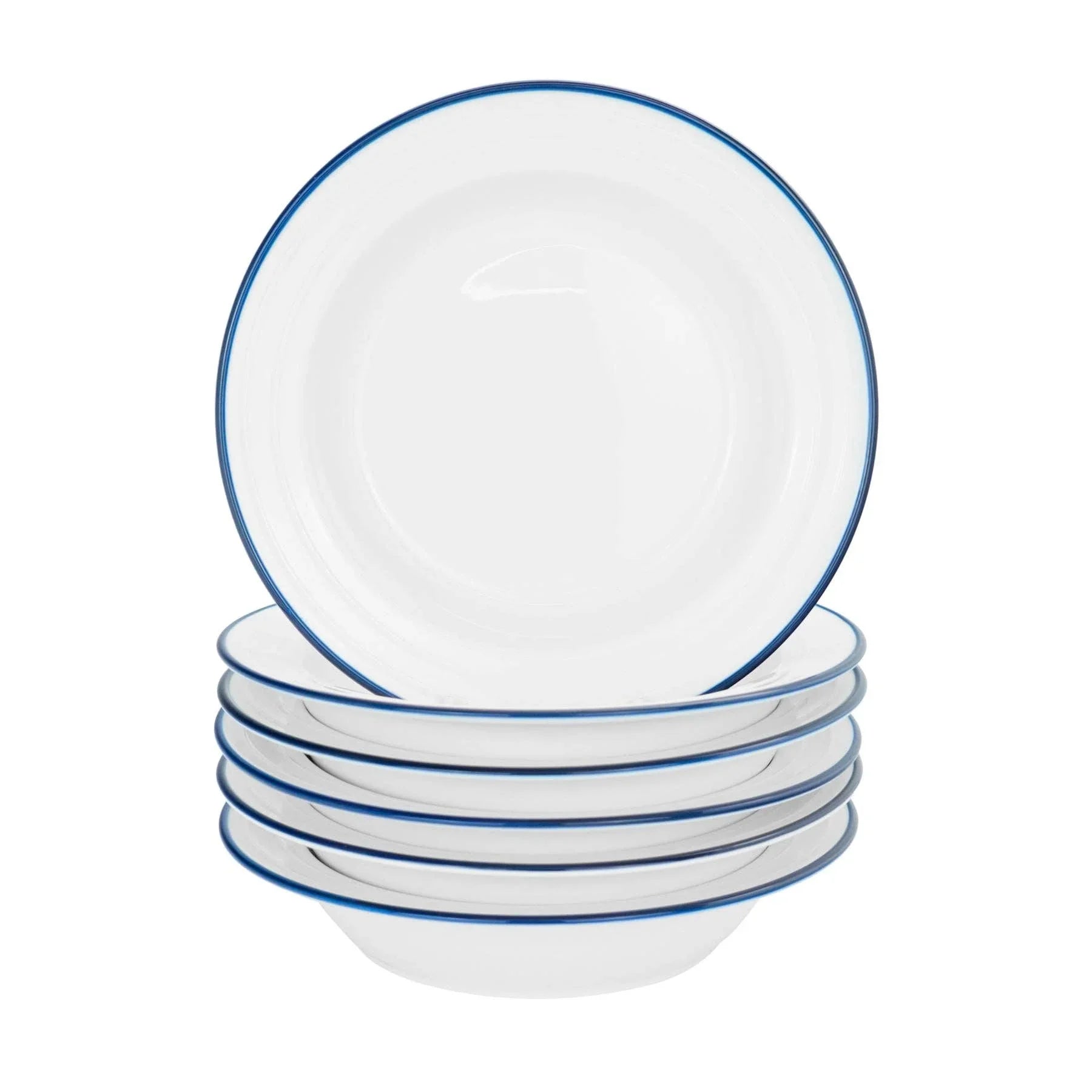 Crow Canyon enamelware white bowls with blue rim, set of six, premium finish