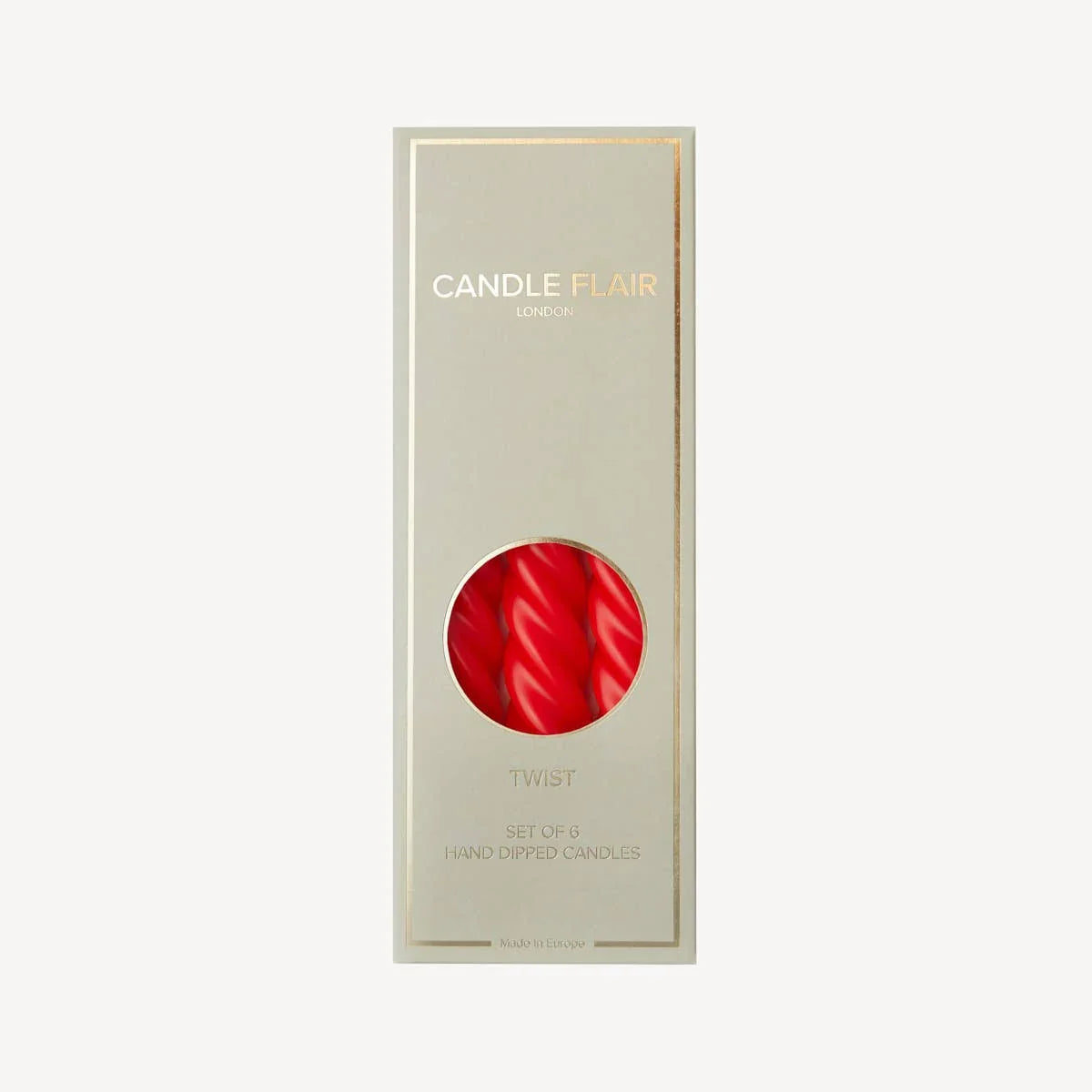 Candle Flair London red hand-dipped twist candles set in premium gift box