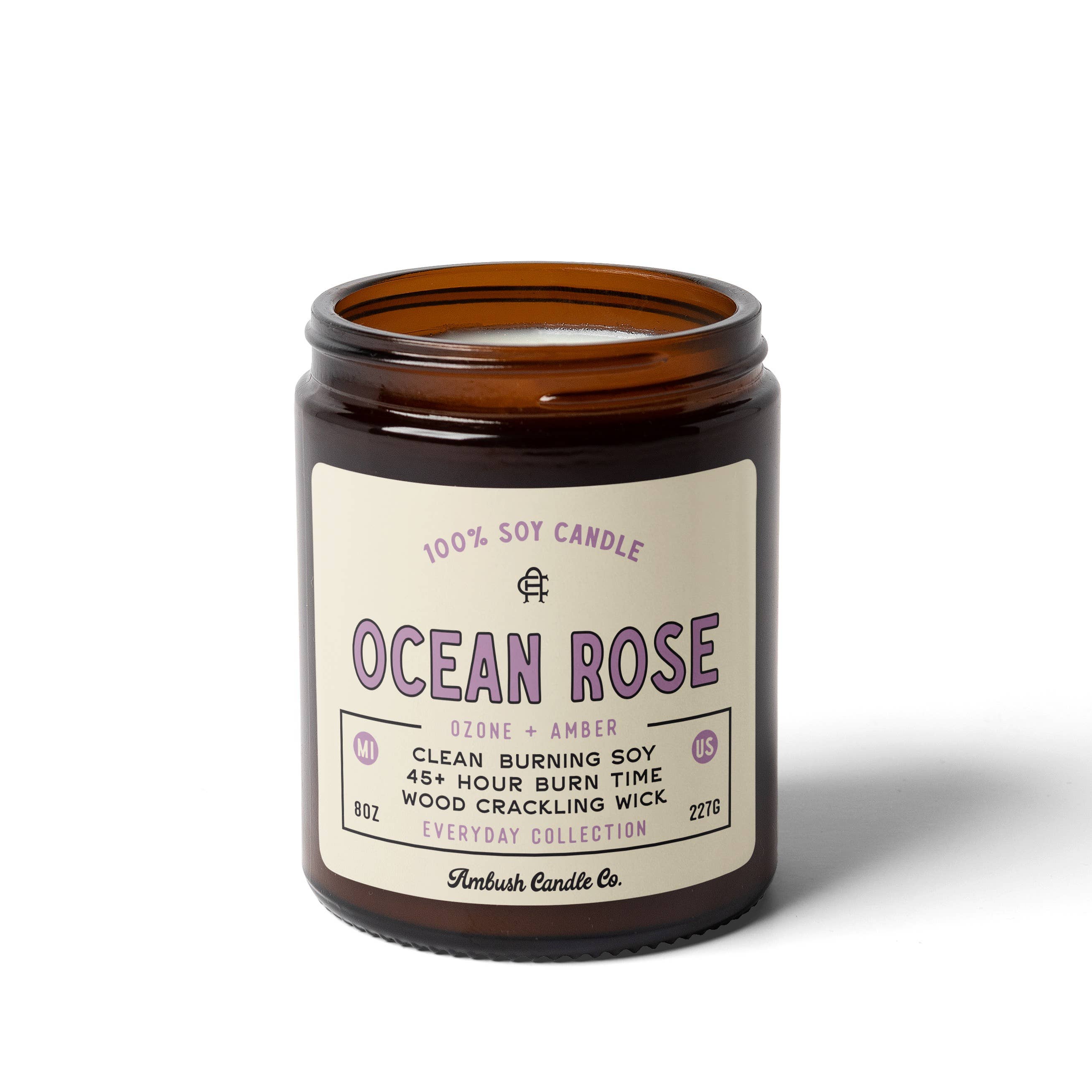 Ocean Rose | Ozone + Amber 8oz Soy Candle