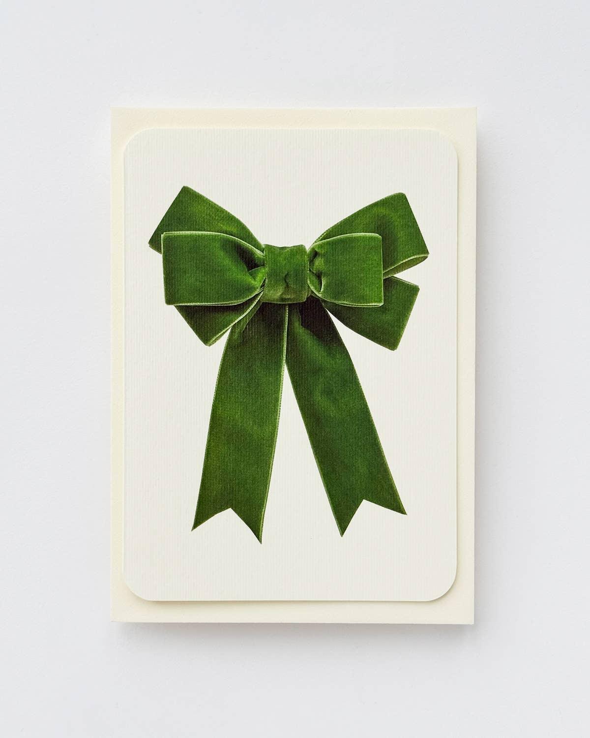 Dear Annabelle greeting card with green velvet ribbon bow on cream cardstock
