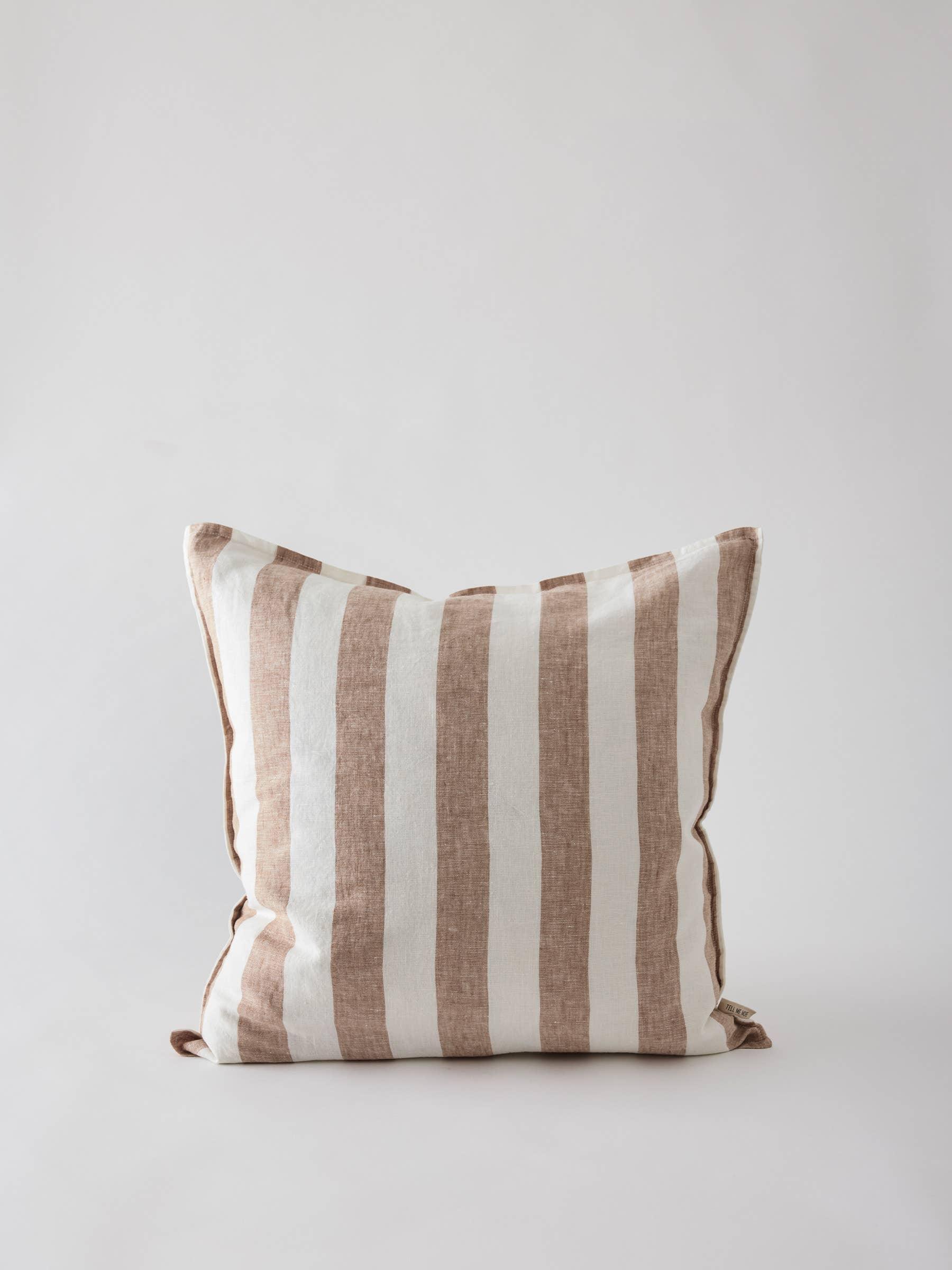 Cozy Living striped linen cushion cover, beige and white, premium decorative pillow