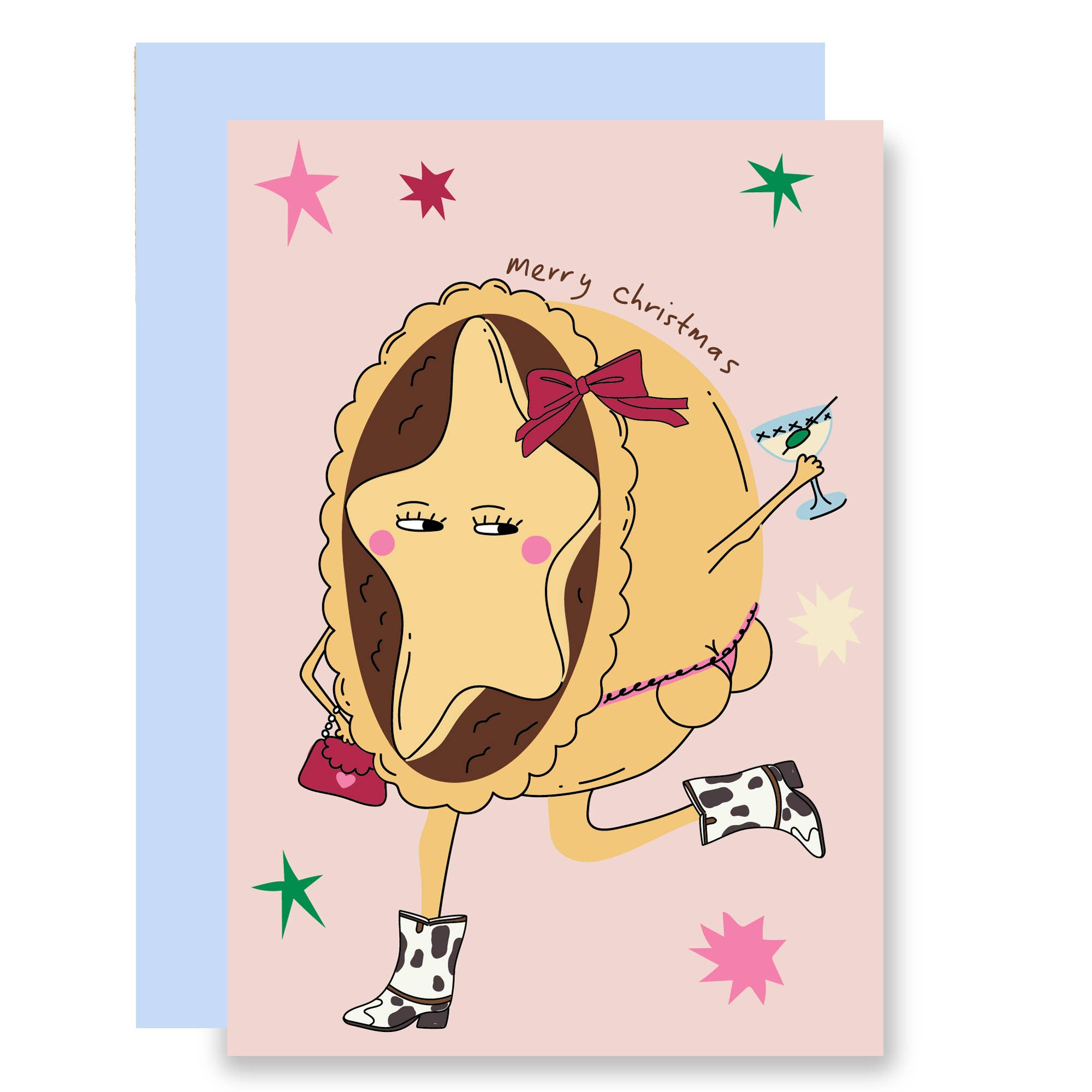 Mince pie in boots, Christmas card 2026