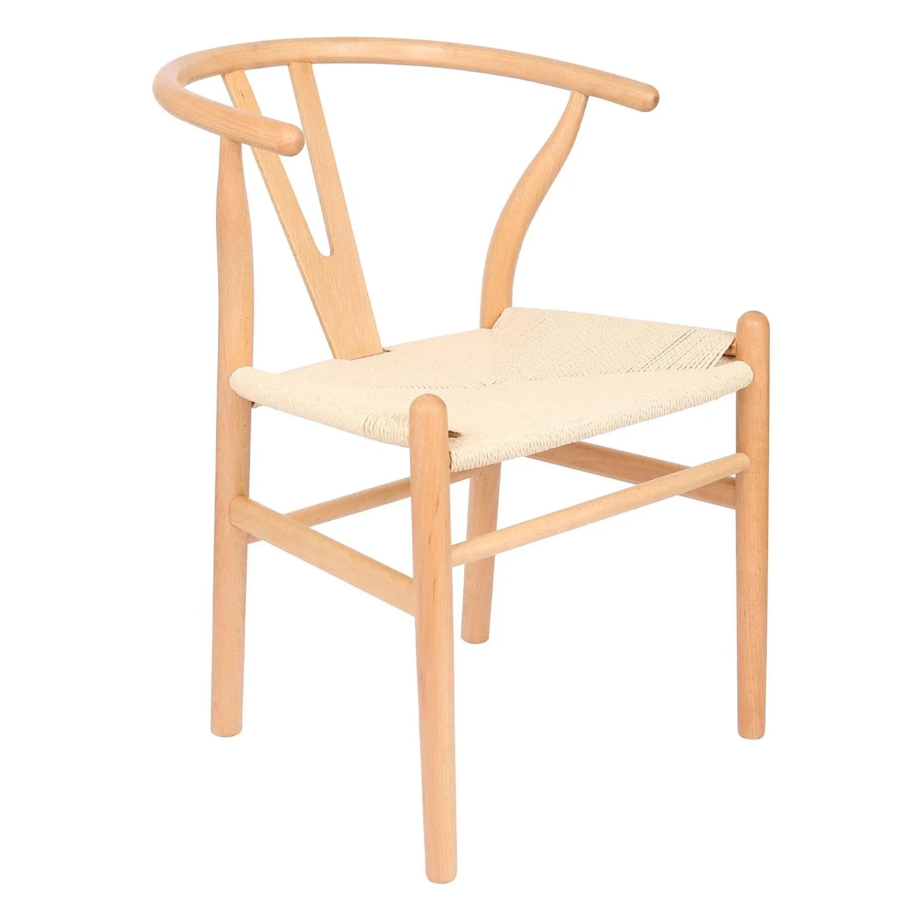 Wishbone Chair natural wood frame, woven paper cord seat, Scandinavian design dining chair