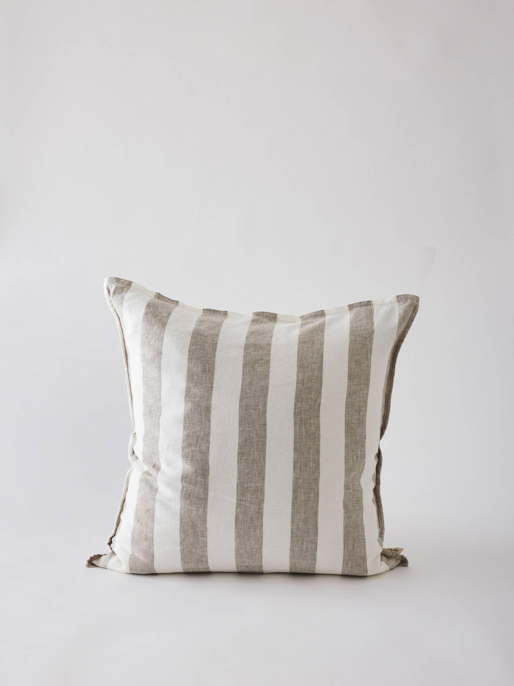 Cultiver linen cushion, taupe and white striped pillow, premium home decor