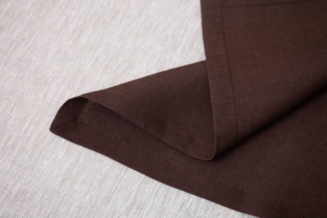 Linen Tales brown linen tablecloth, premium natural fabric, elegant hem detailing