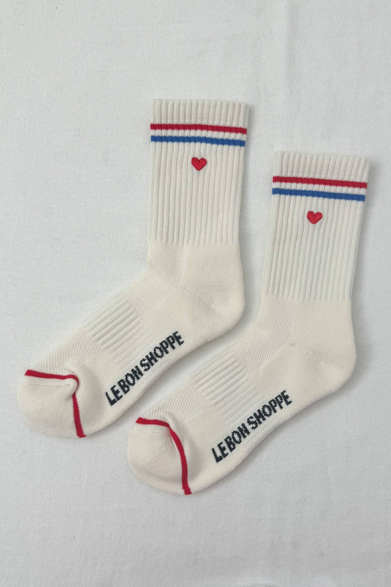 Embroidered Boyfriend Socks : Milk + Heart - Le Bon Shoppe