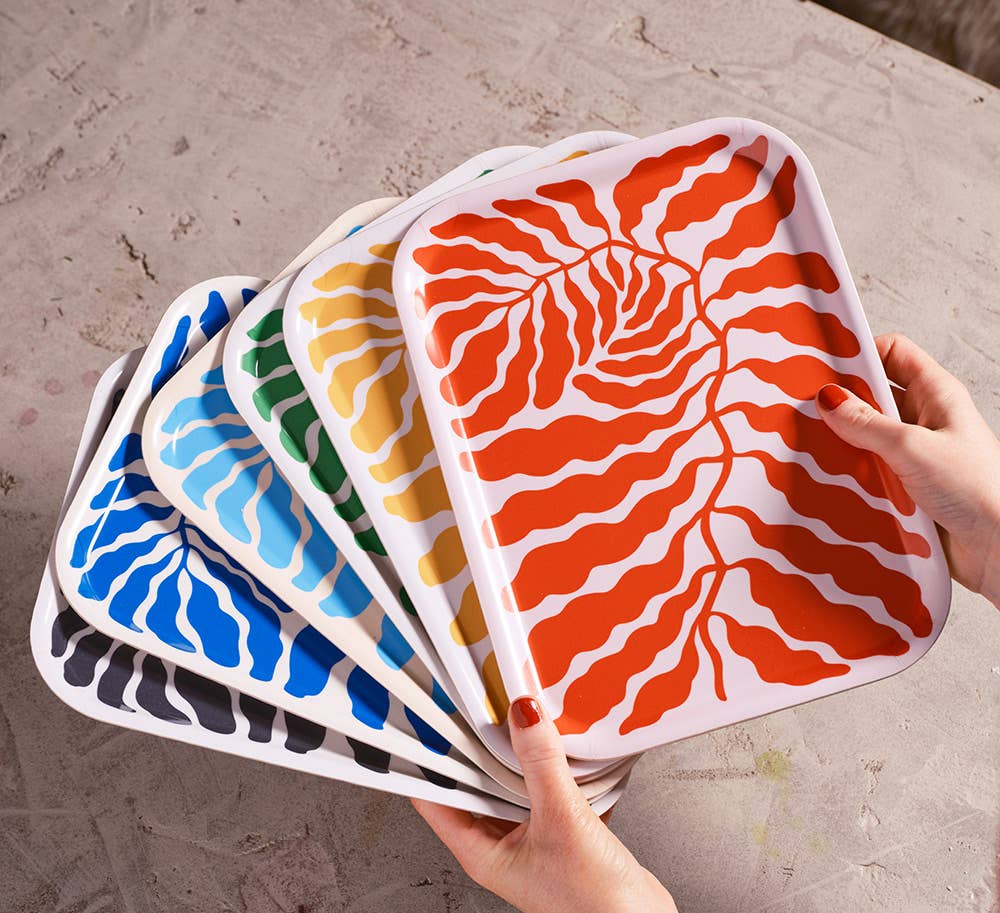 Charcoal Leaves Large Rectangle Birch Serving Tray