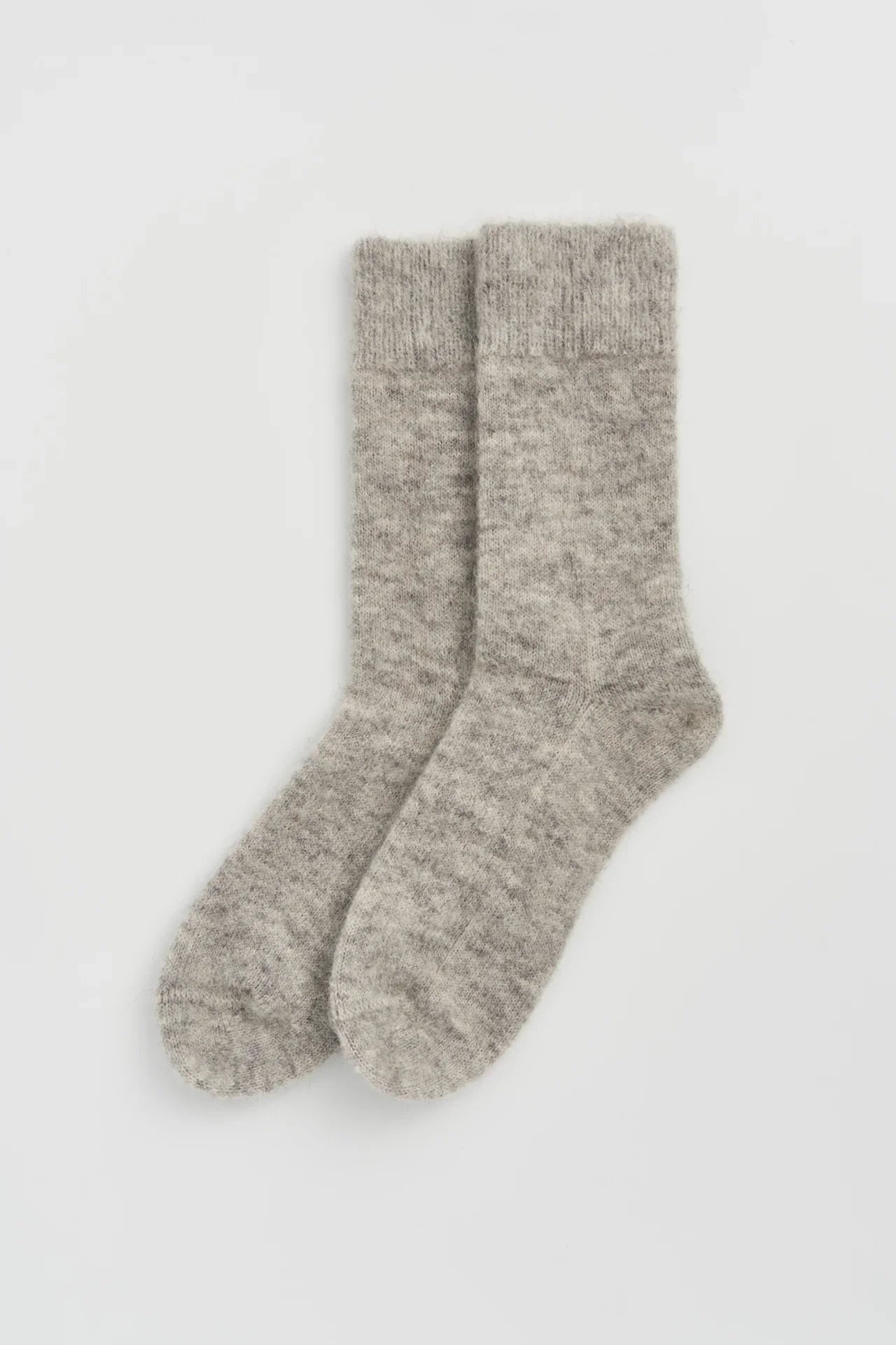 Deiji Studios grey wool socks, soft knit texture, neutral tone, minimalist design