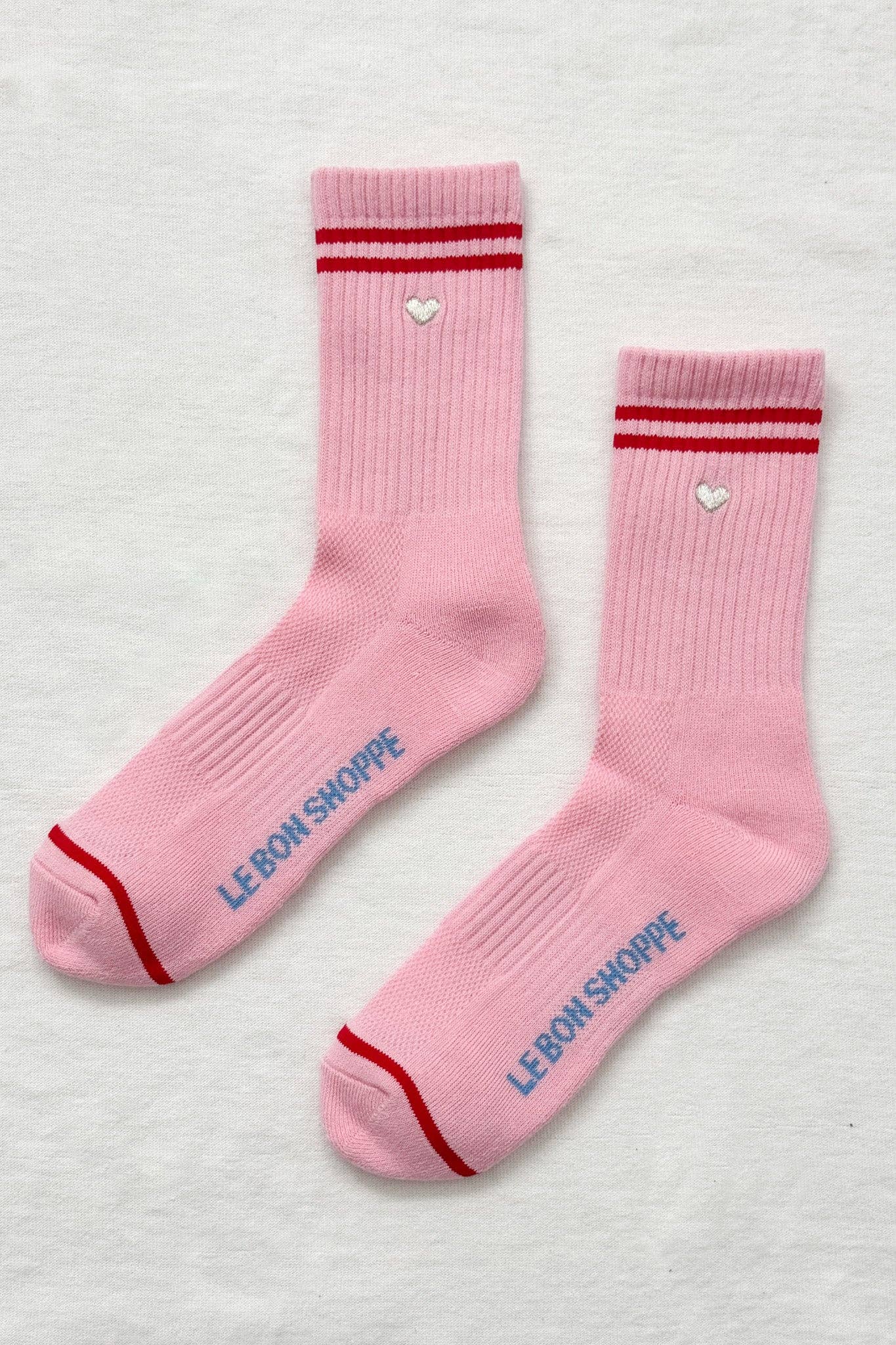 Embroidered Boyfriend Socks Amour Pink + Heart - Le Bon Shoppe - Le Bon Shoppe