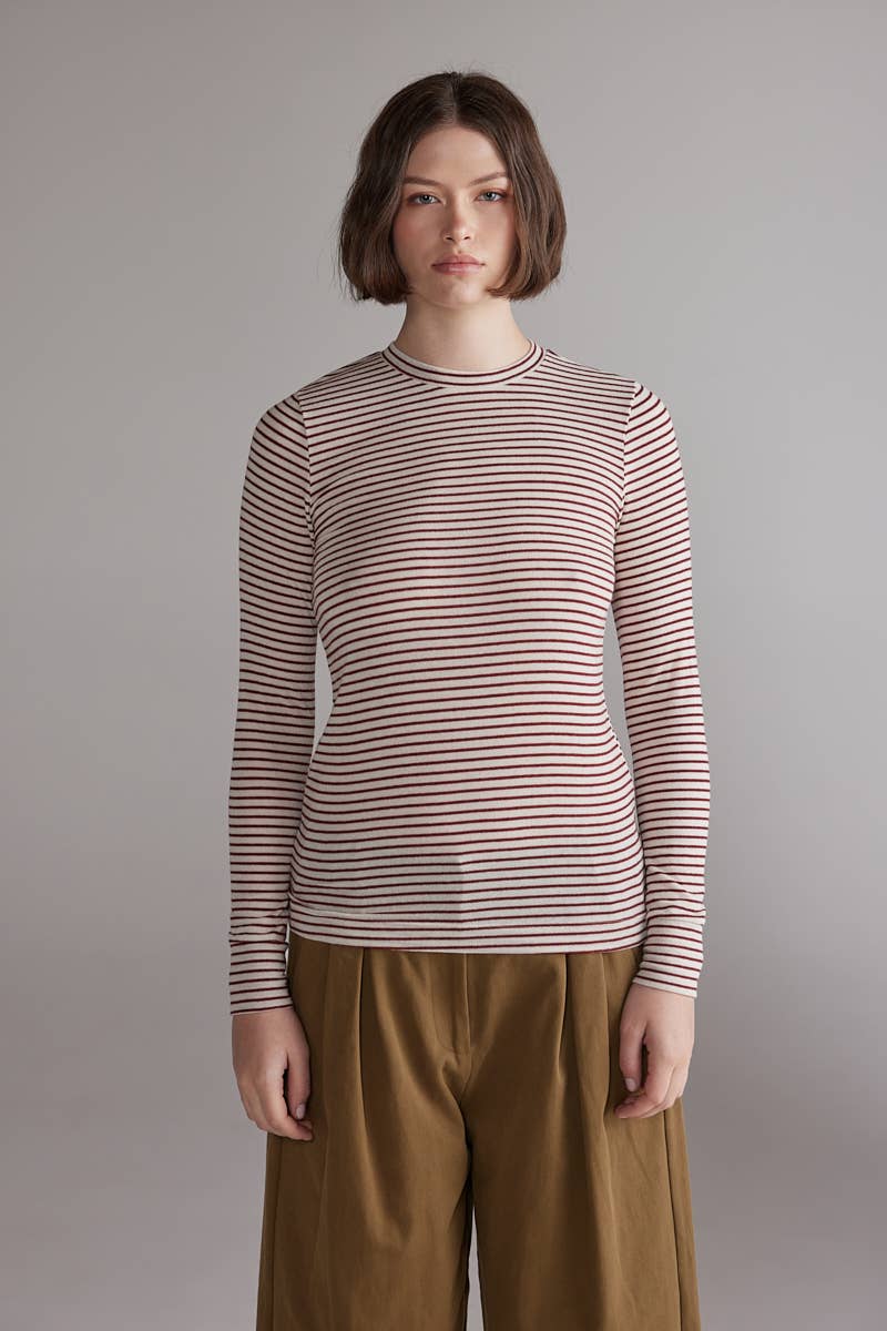 Amente Stripe Knit Top — Cream & Wine