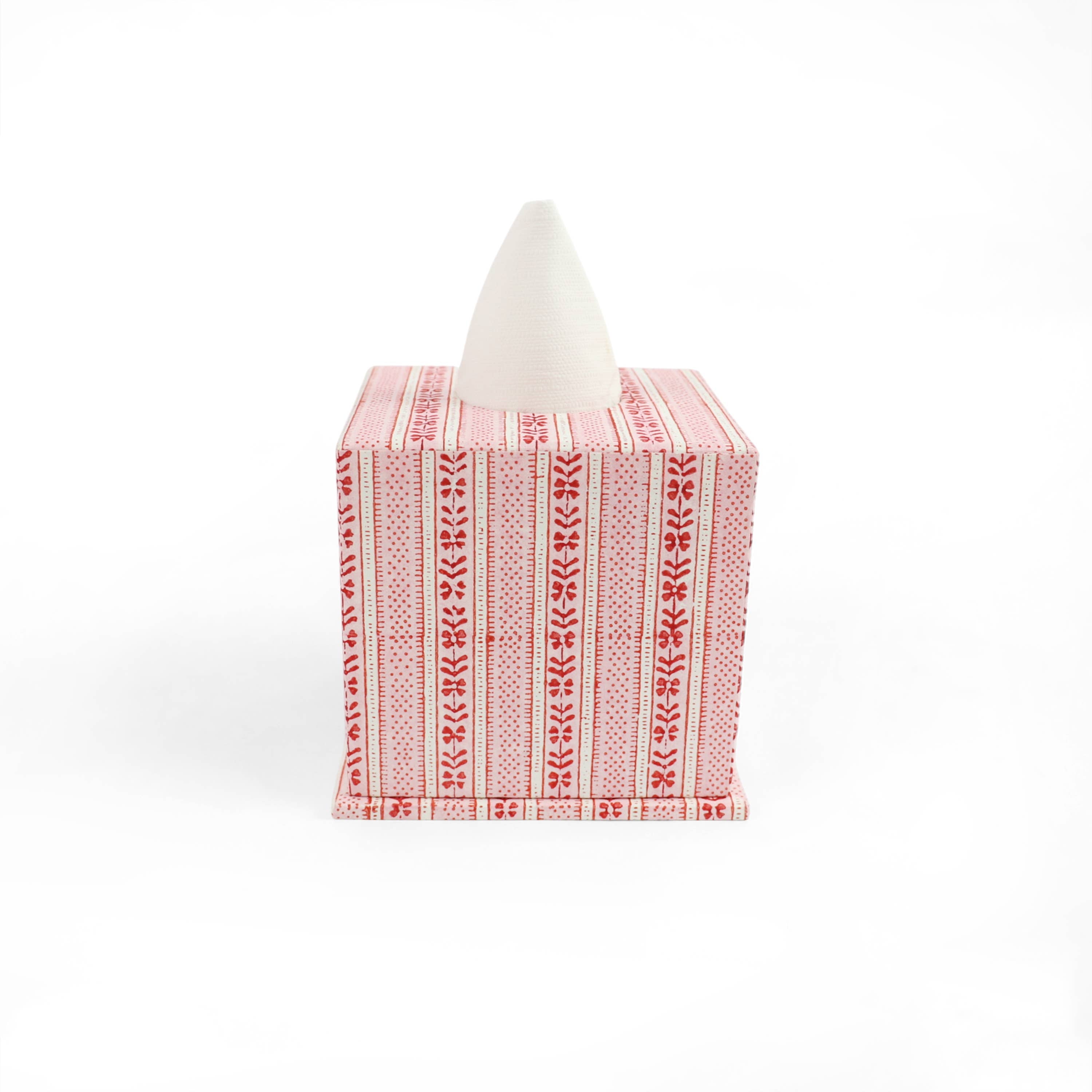 BLOCK PRINTED TISSUE BOX - HOLIDAY EDIT FLORAL STRIPE RED