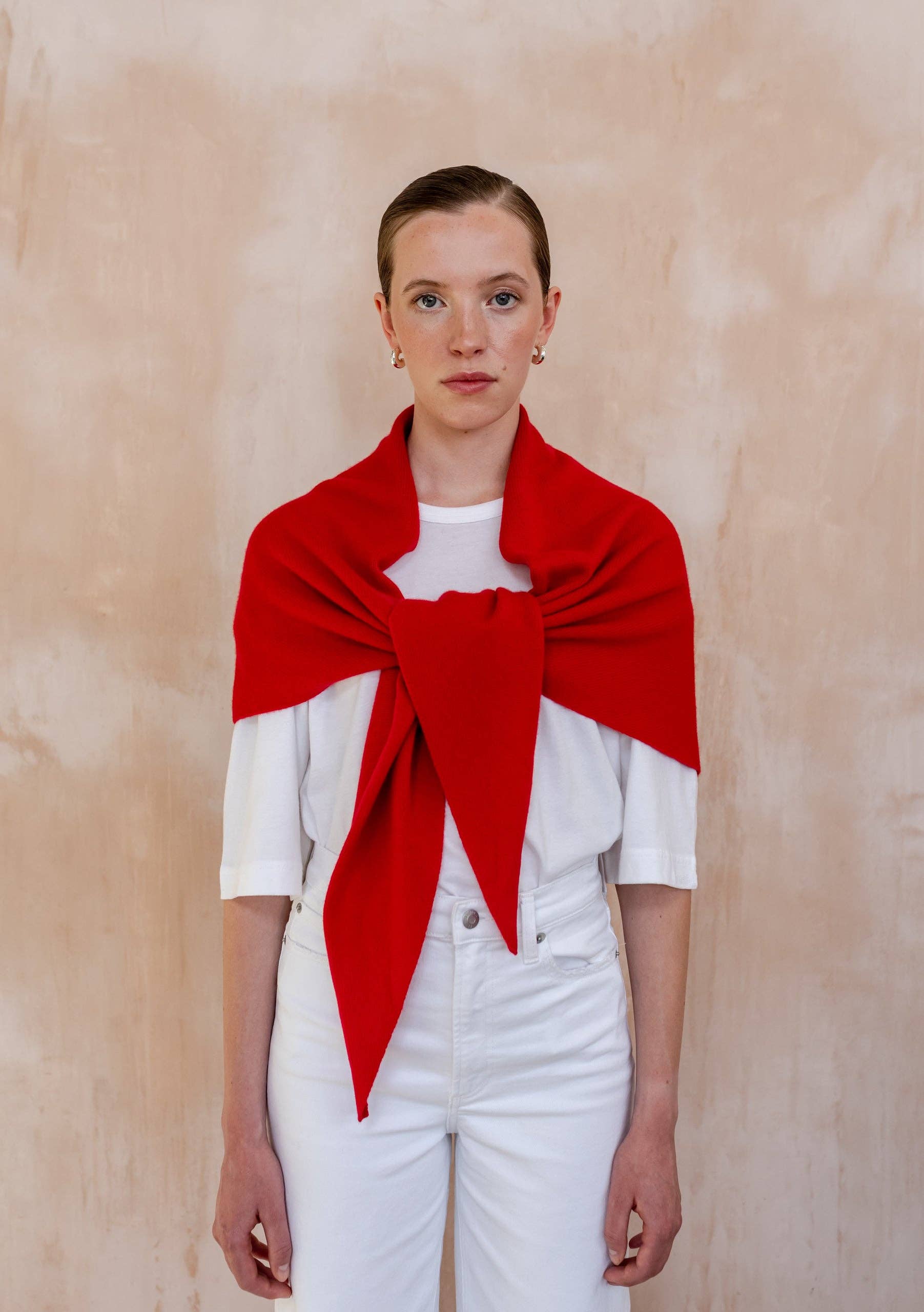 Large Merino Triangle Scarf in Red - TBCo