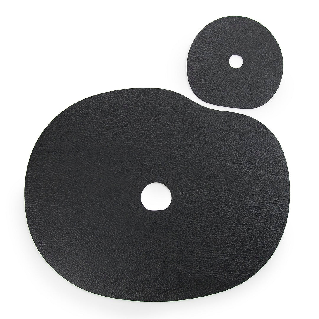 Leather placemat and coaster, black