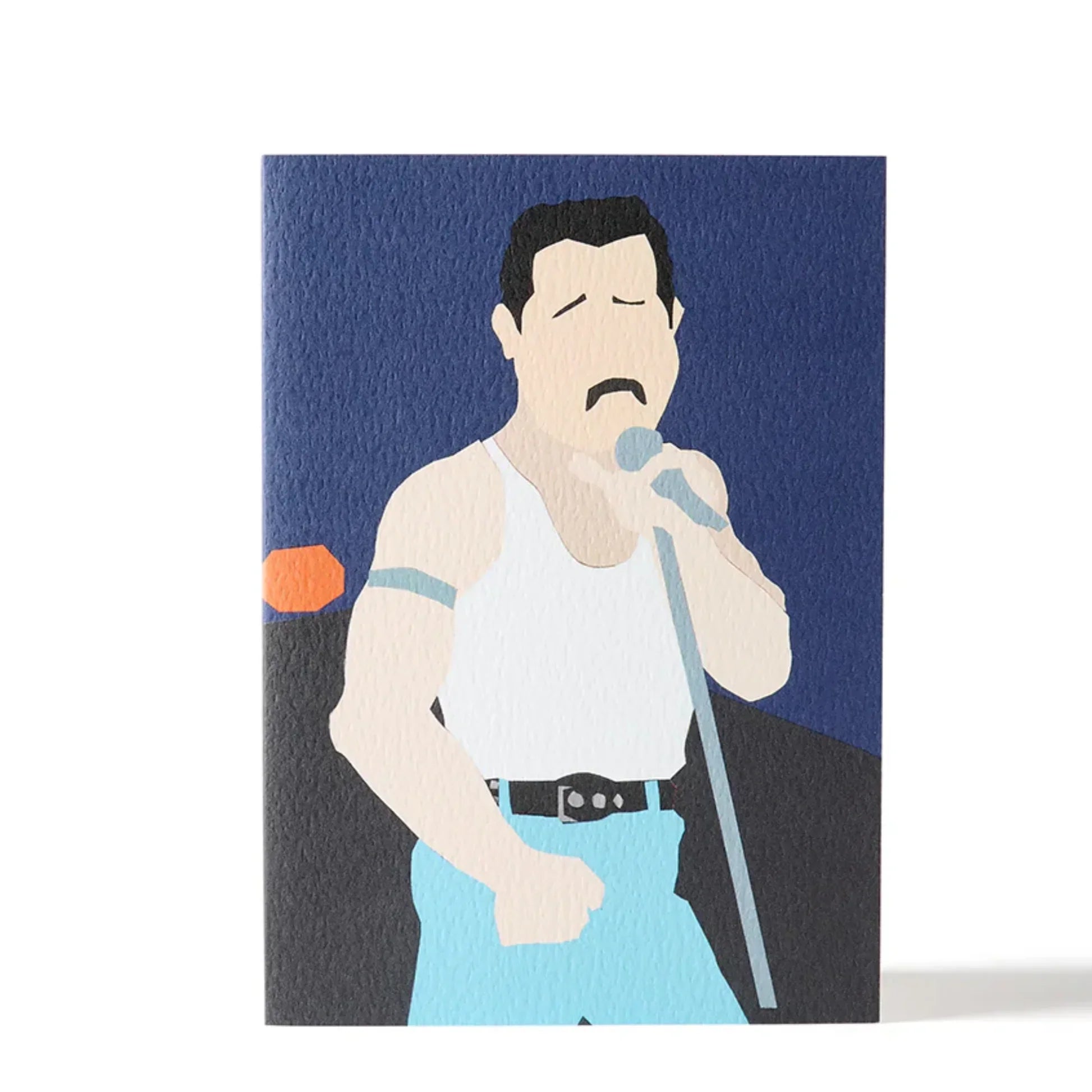 Hadley Paper Goods greeting card with illustrated singer on textured cardstock, blue and white