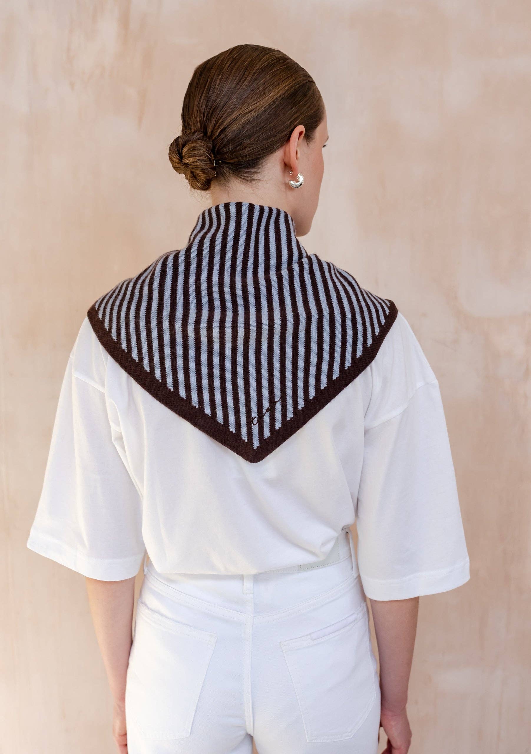 Merino Wool Triangle Scarf in Blue & Brown Stripe - TBCo