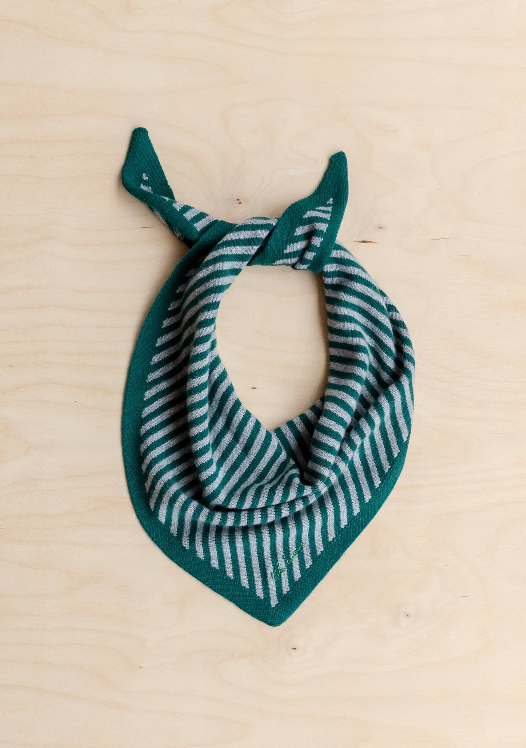 Merino Wool Triangle Scarf in Green & Charcoal Stripe - TBCo