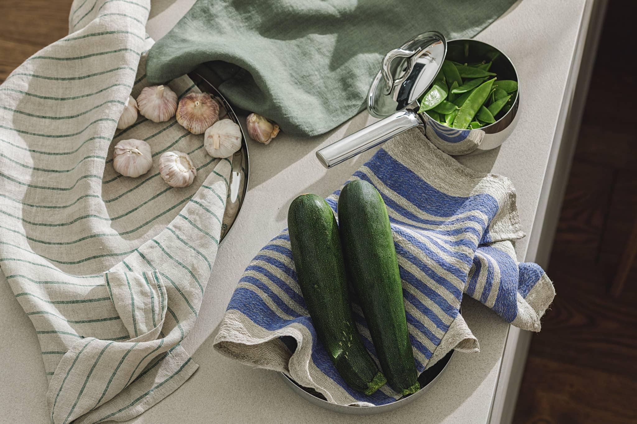 Linen Tea Towel / Cobalt stripes by Dodesign