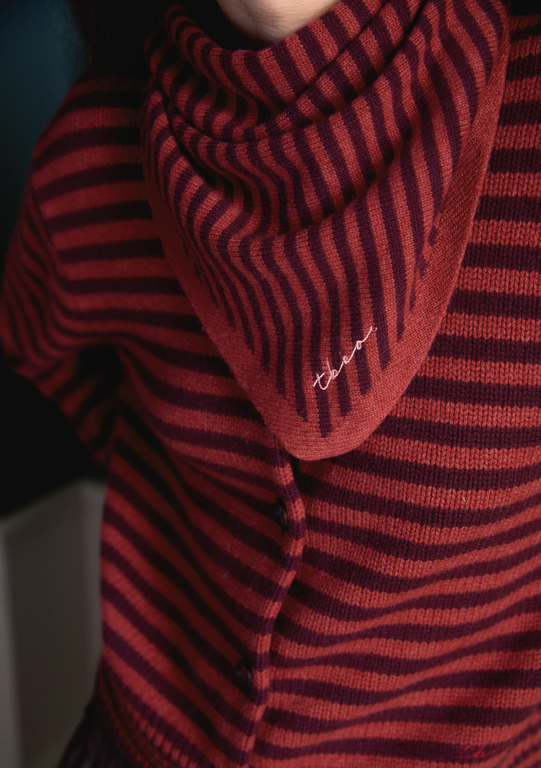 TBCo Merino Wool Triangle Scarf in Berry Stripe