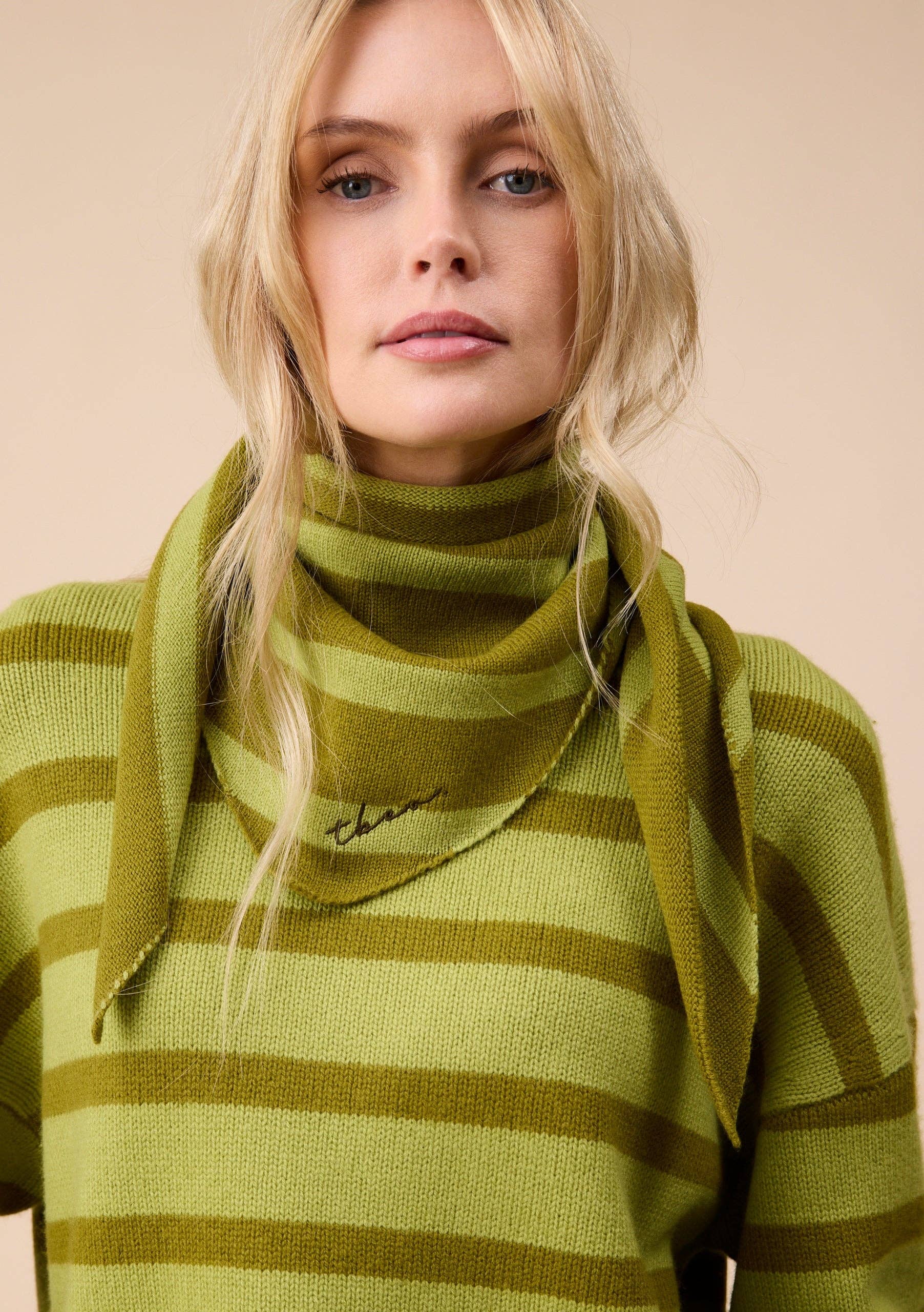 TBCo Merino Wool Triangle Scarf in Green Stripe