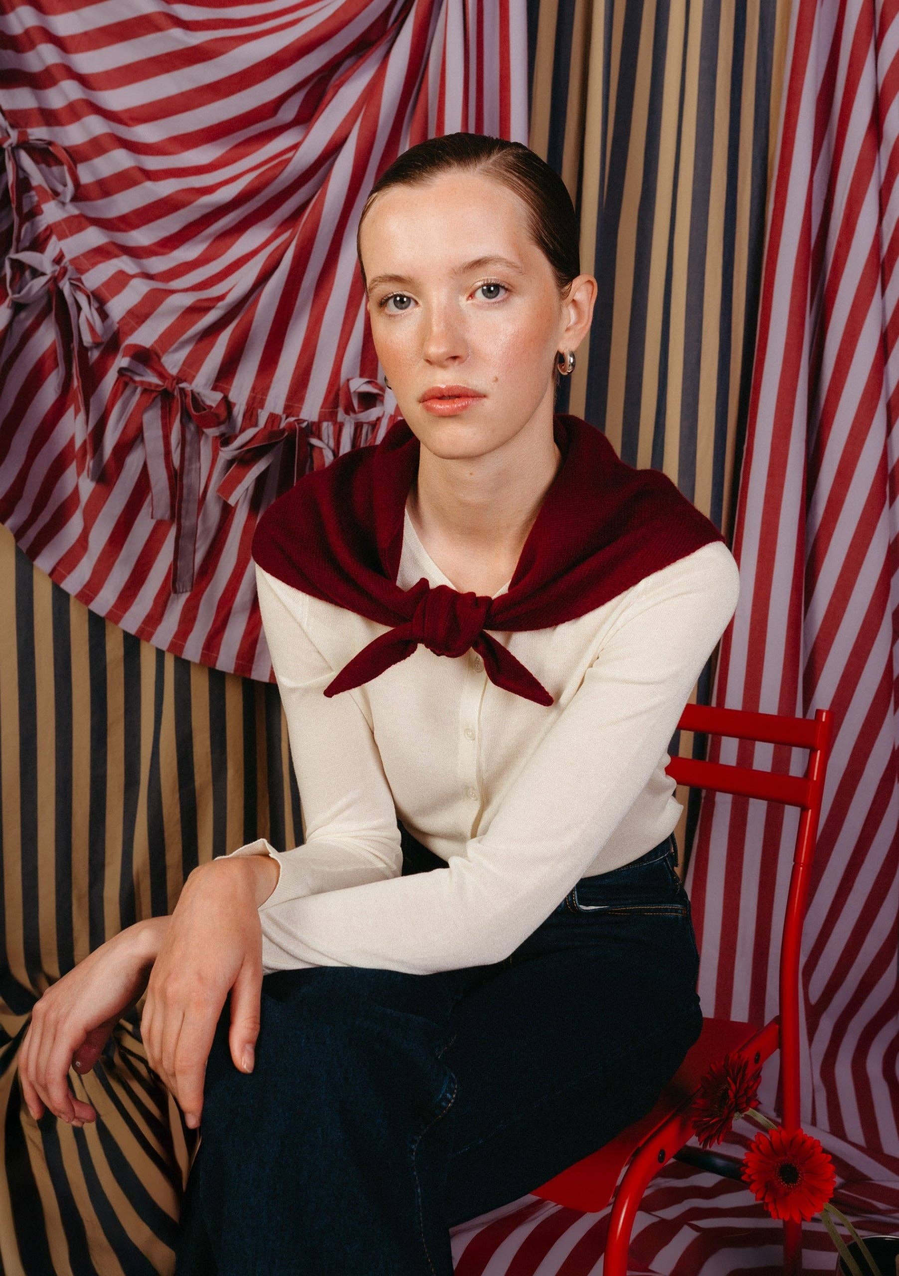 Merino Wool Triangle Scarf in Burgundy - TBCo