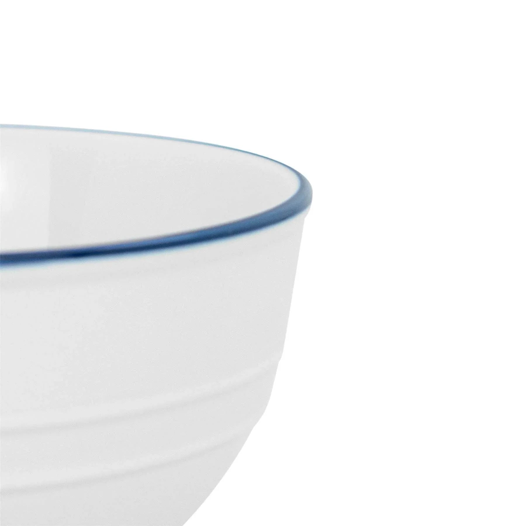 Crow Canyon Home enamelware bowl white with blue rim, durable premium finish