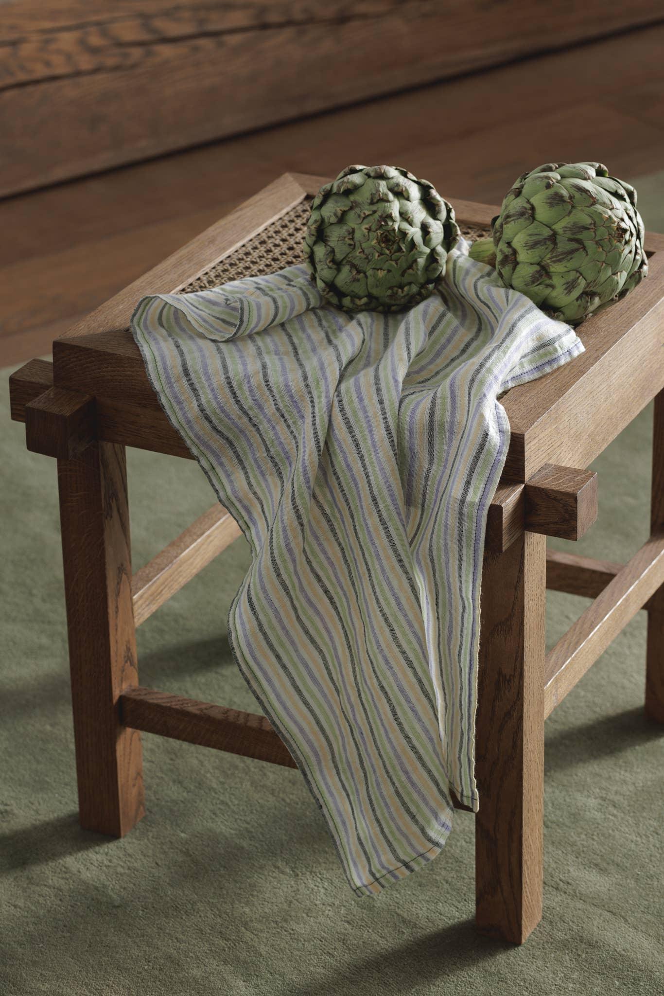 Linen Tea Towel / Lilac stripes La primavera by Dodesign