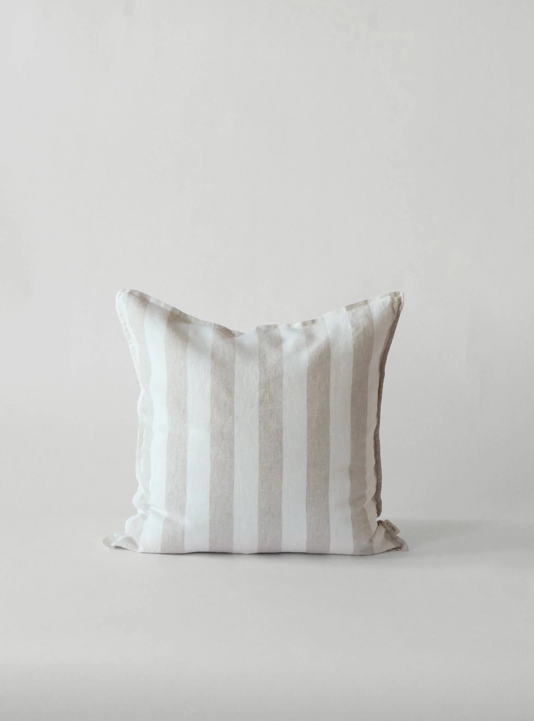 SHIRALEAH linen striped cushion in beige and white, premium decorative pillow
