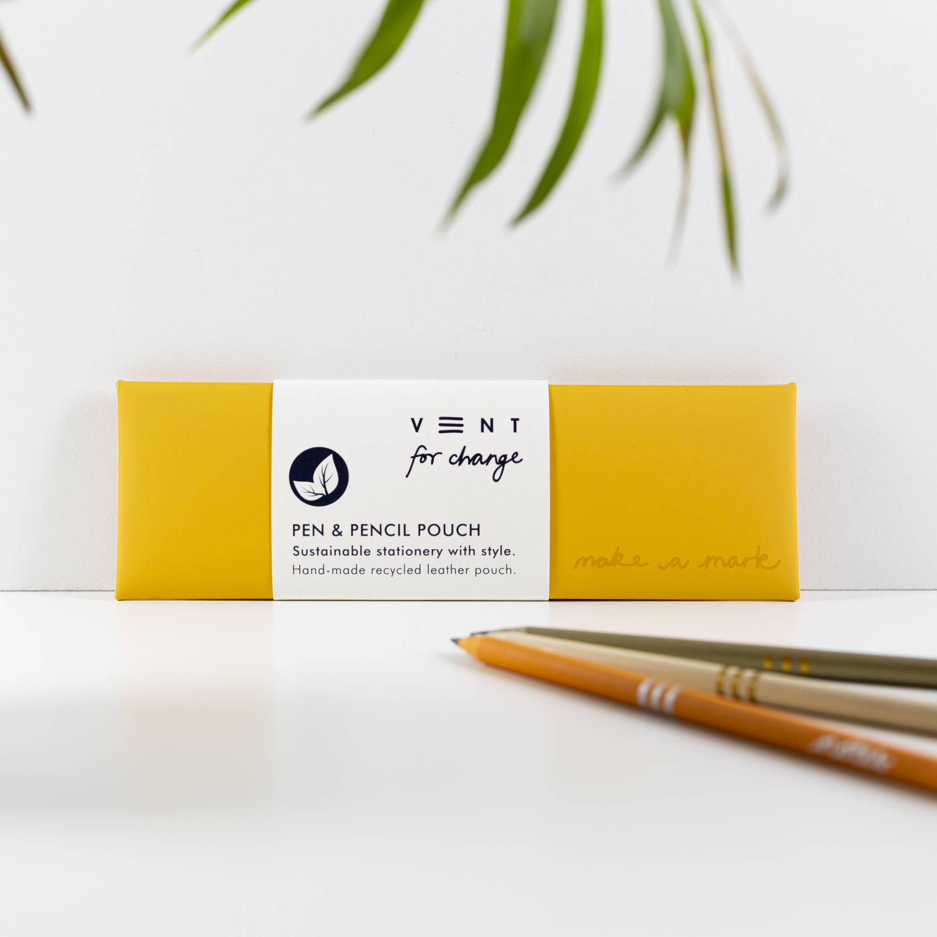 Handmade Pen/ Pencil Pouch Recycled Leather - Yellow
