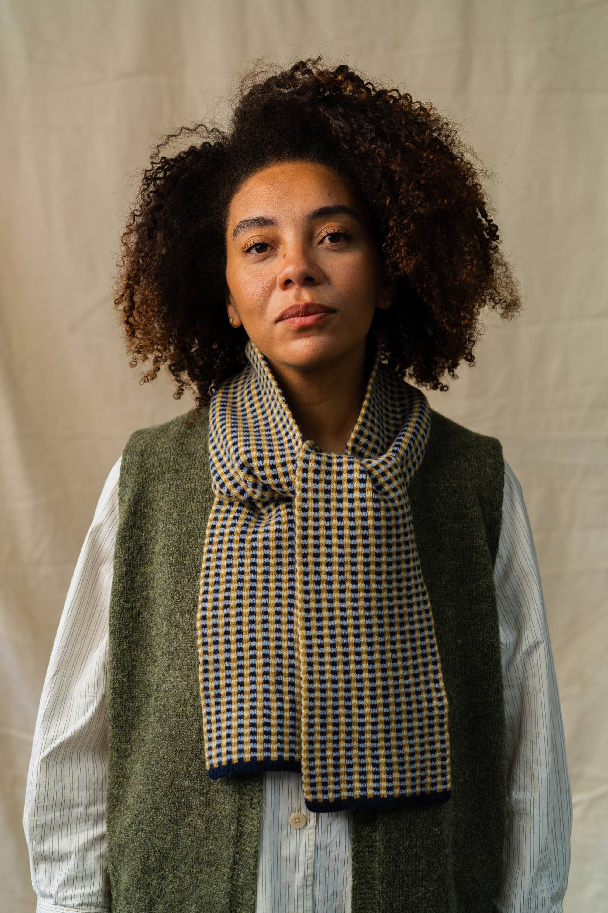Small Check Scarf | Navy - Rove Knitwear