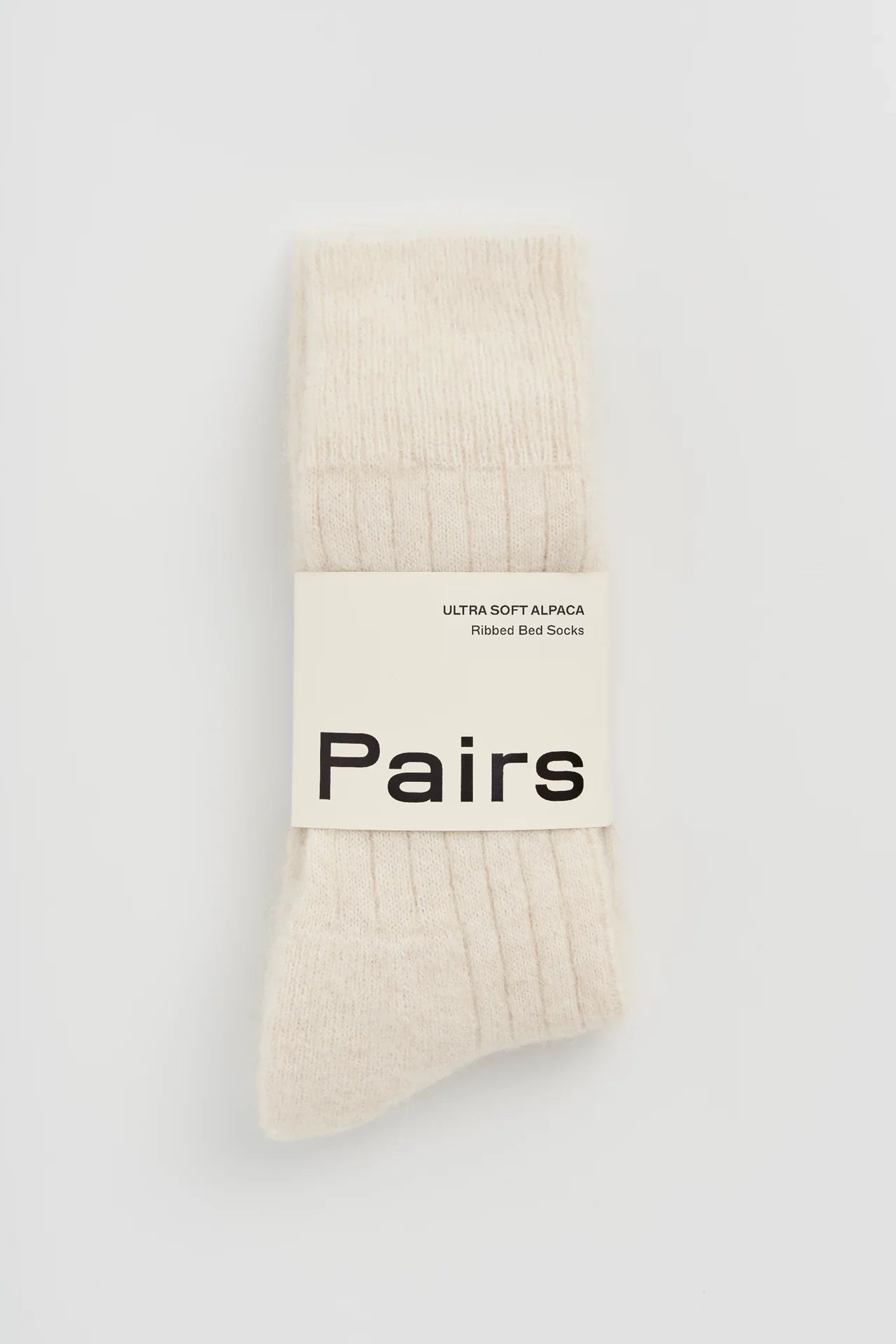 Pairs ultra soft alpaca ribbed bed socks in cream color, premium knit material