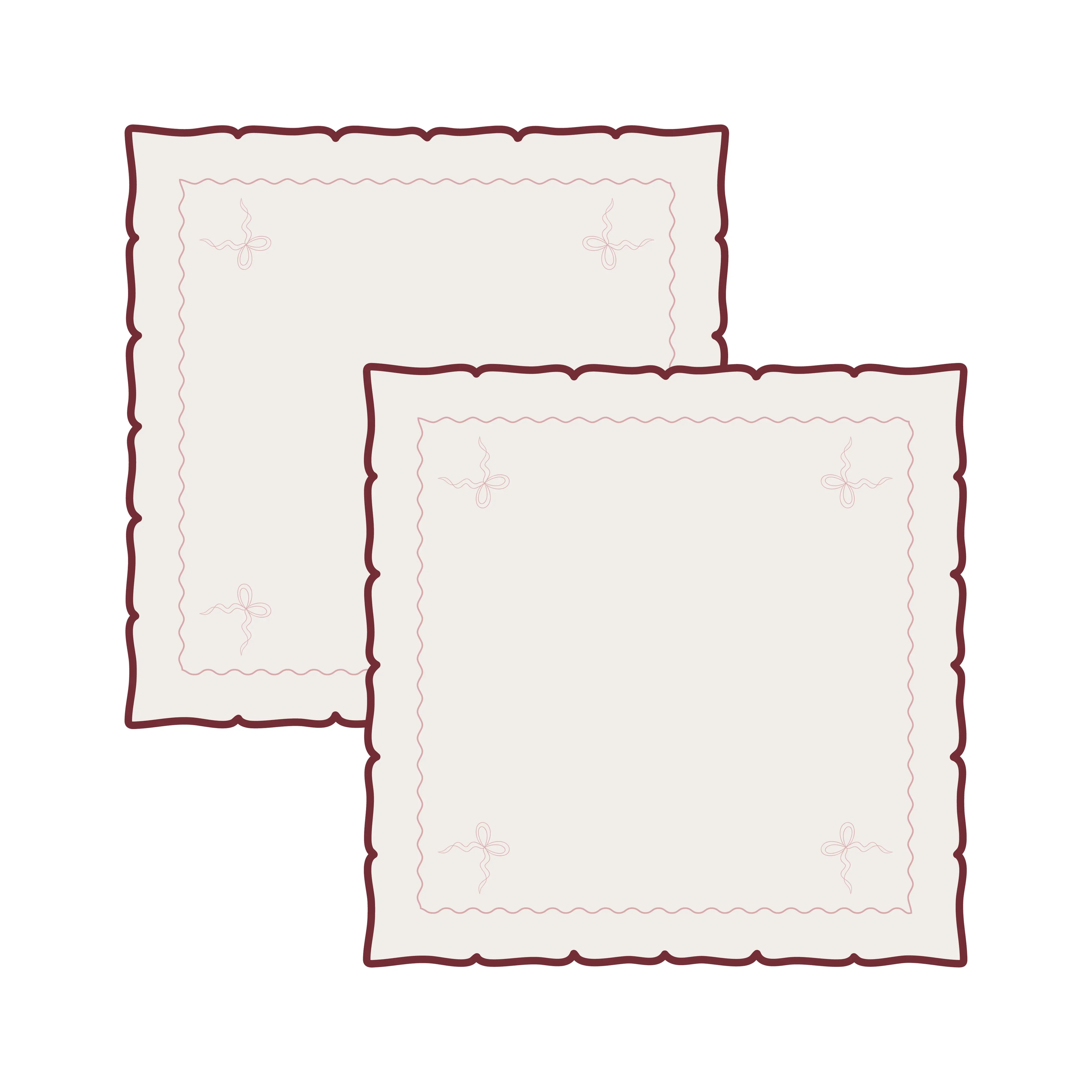 Deux Lions linen napkins, cream with burgundy border and stitched detailing