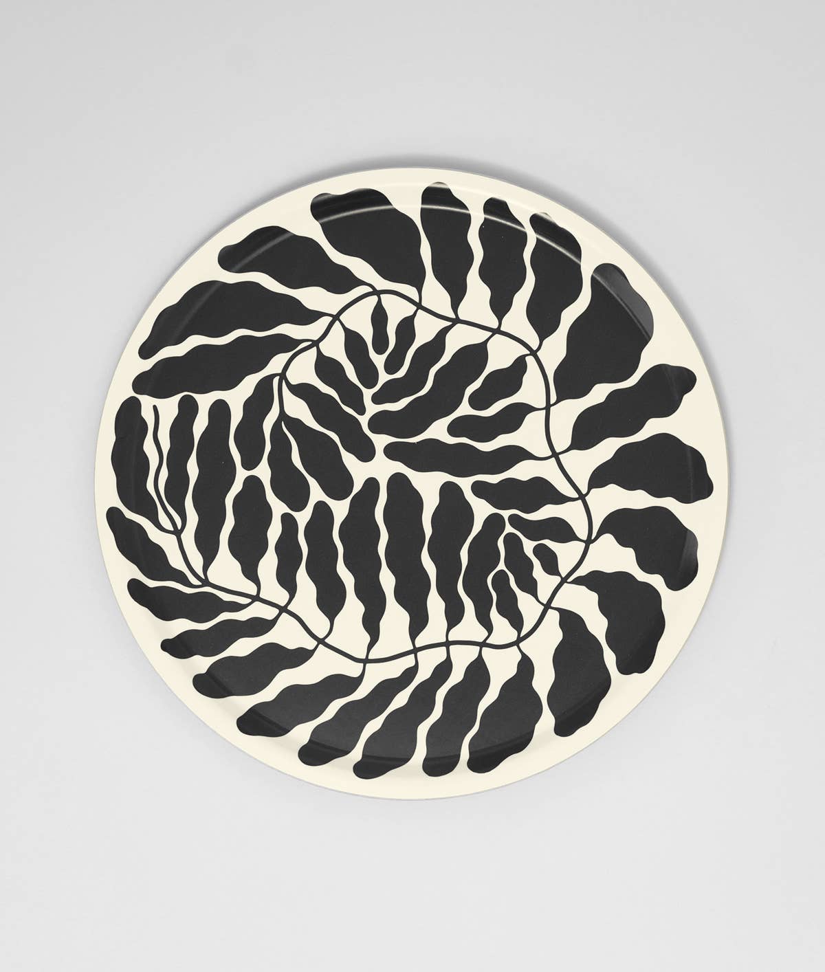 Charcoal Leaves Large Round 15" Birch Serving Tray
