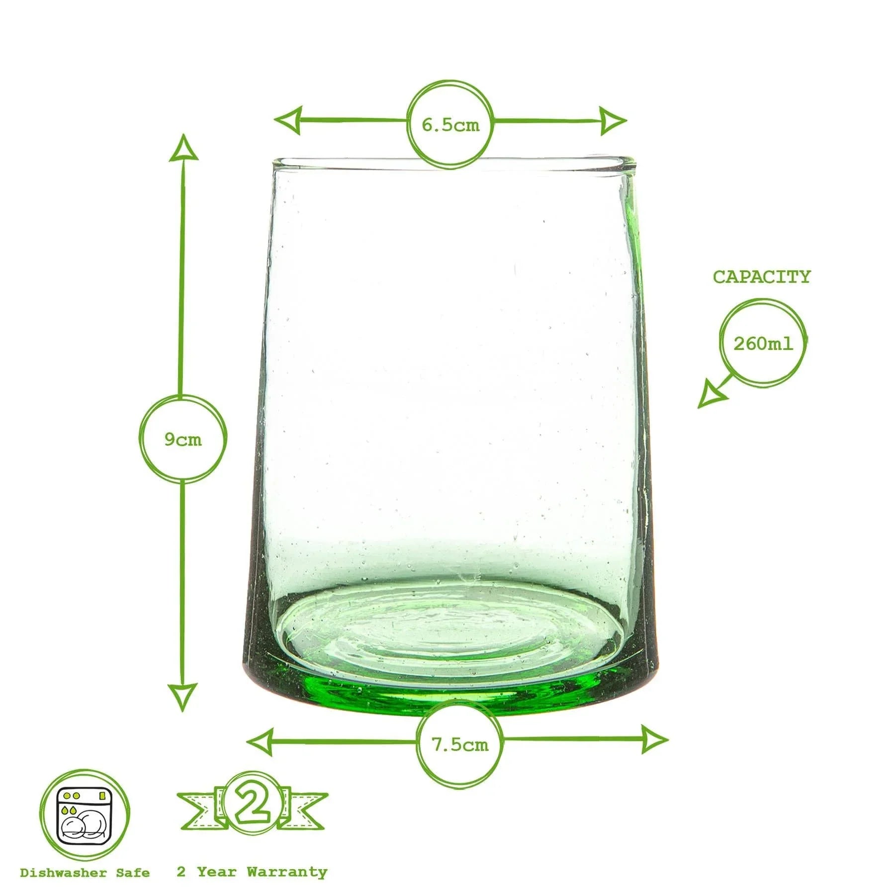 Sama For Eco recycled green glass tumbler, 260ml, 9cm tall, dishwasher safe