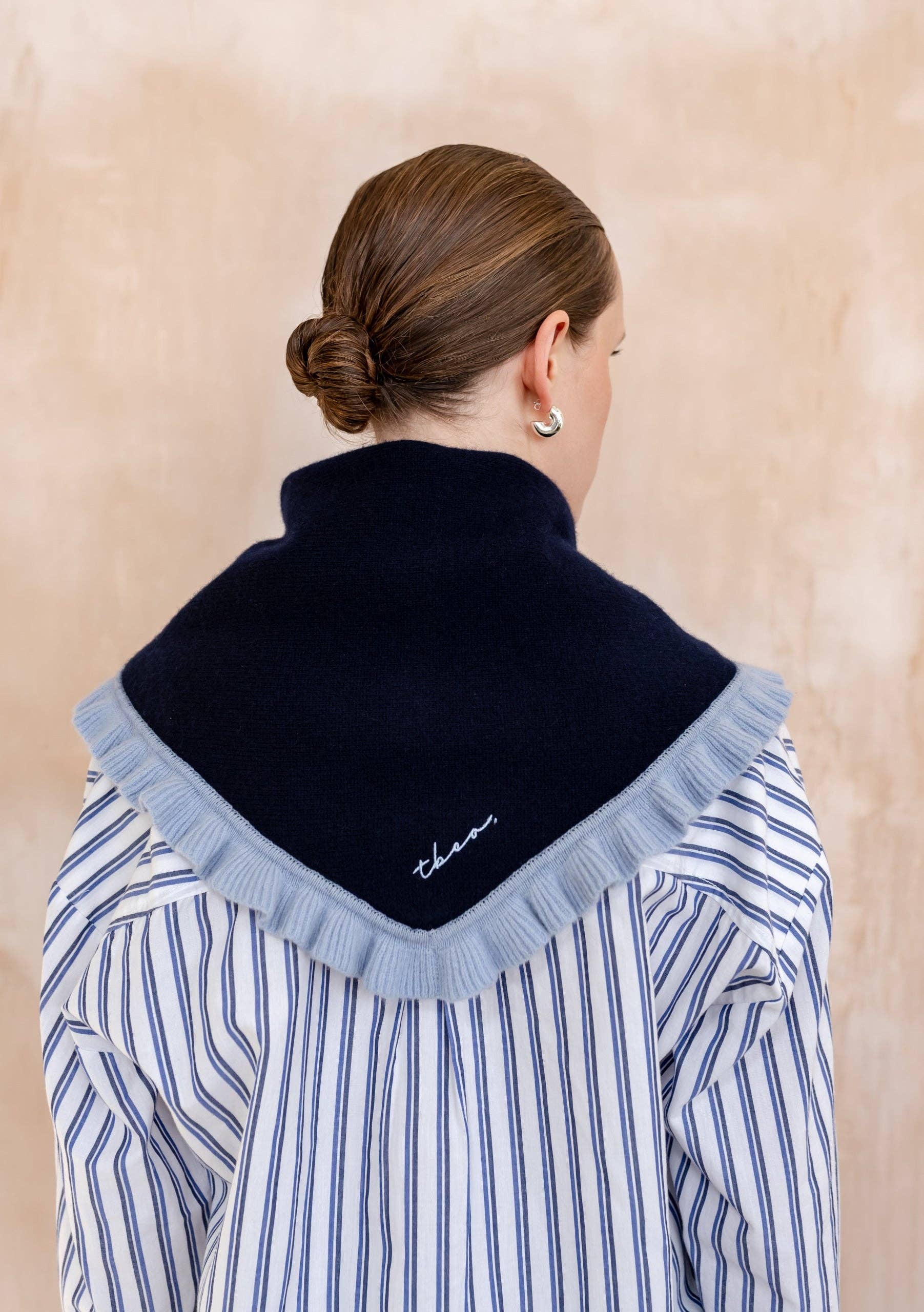 Merino Wool Triangle Scarf in Navy Ruffle - TBCo