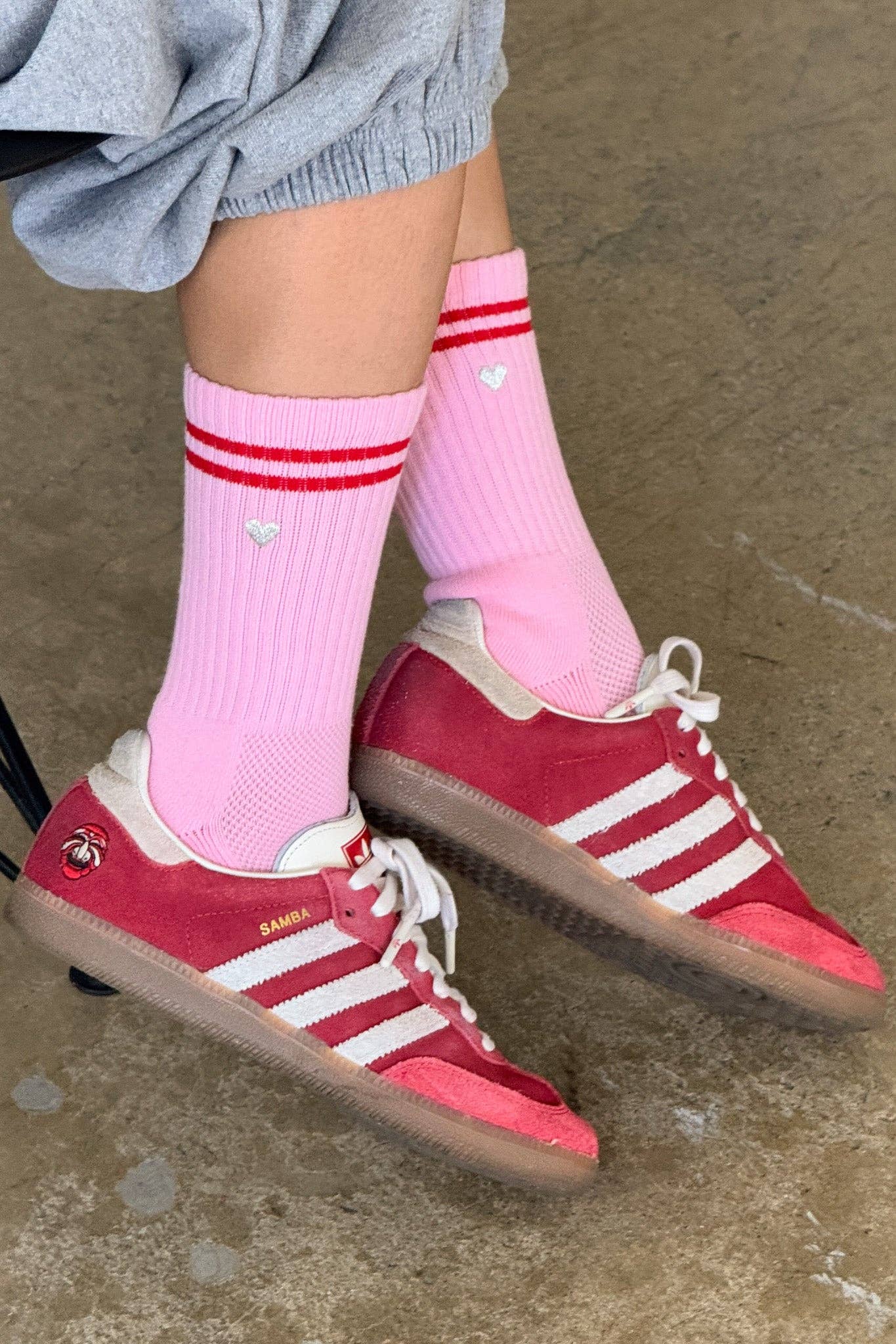Embroidered Boyfriend Socks Amour Pink + Heart - Le Bon Shoppe - Le Bon Shoppe