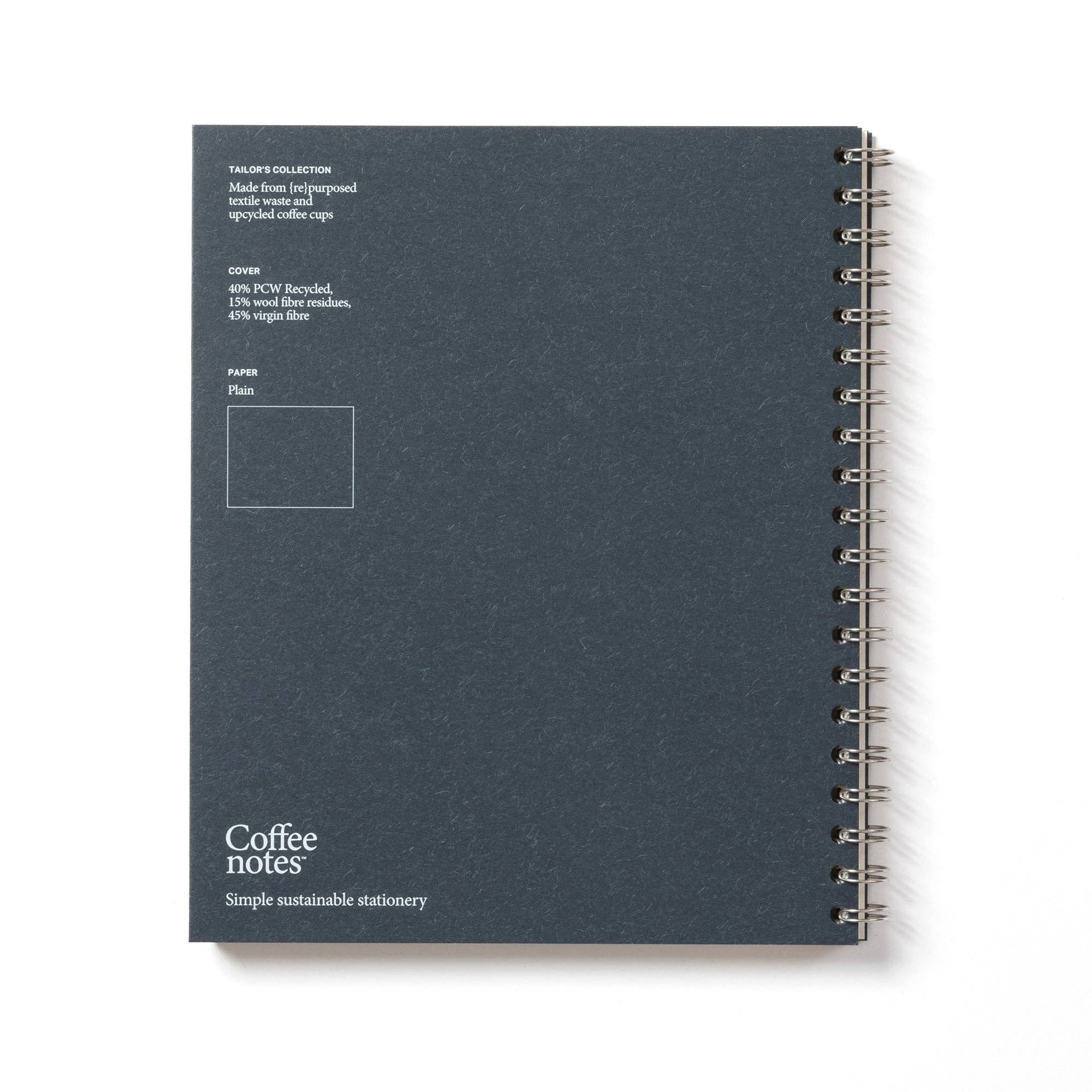 Navy Wool Wirebound Notebook (Plain): Grande - Coffeenotes