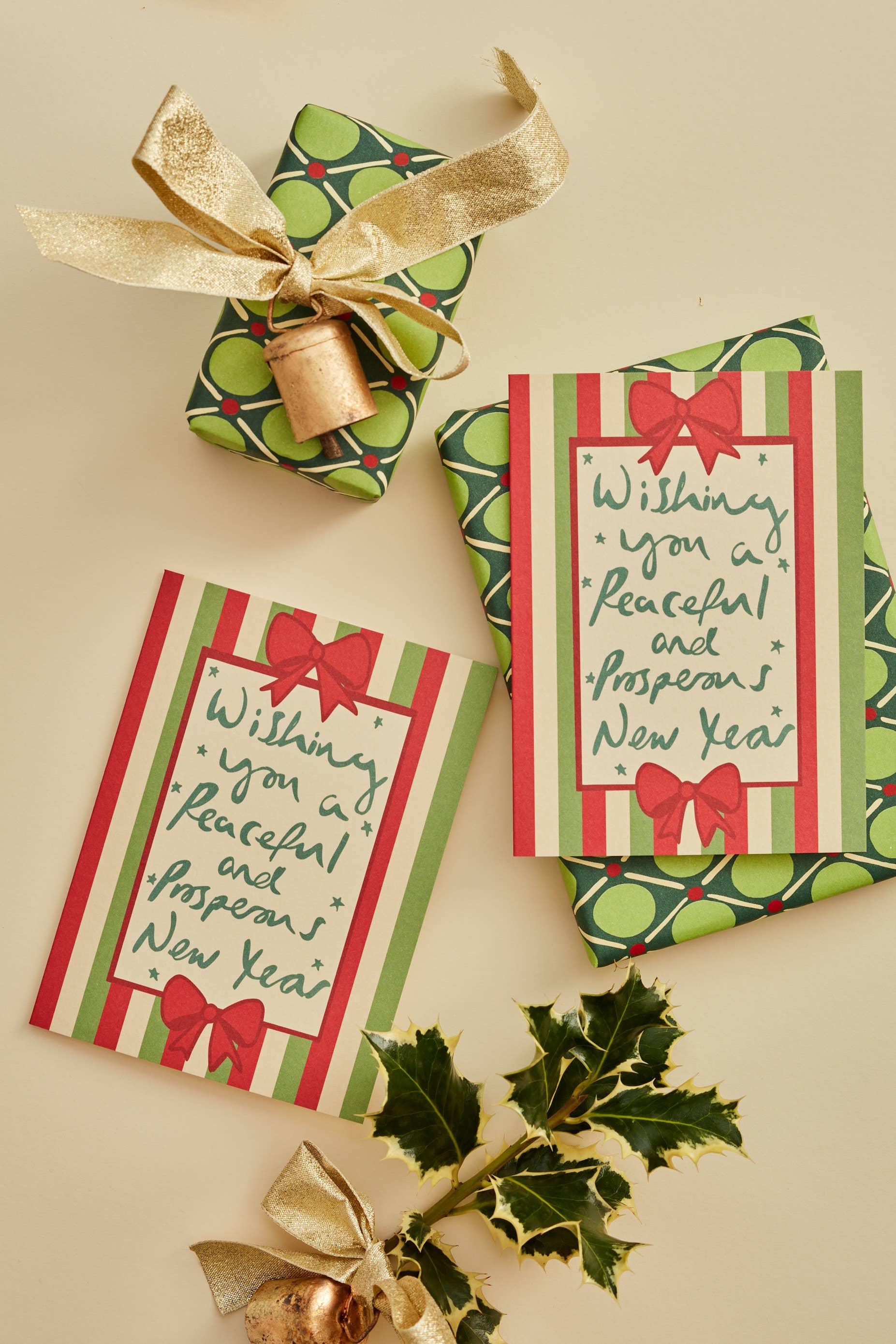 Alphablots Christmas greeting cards and gift wrap, paper, green red gold, festive design