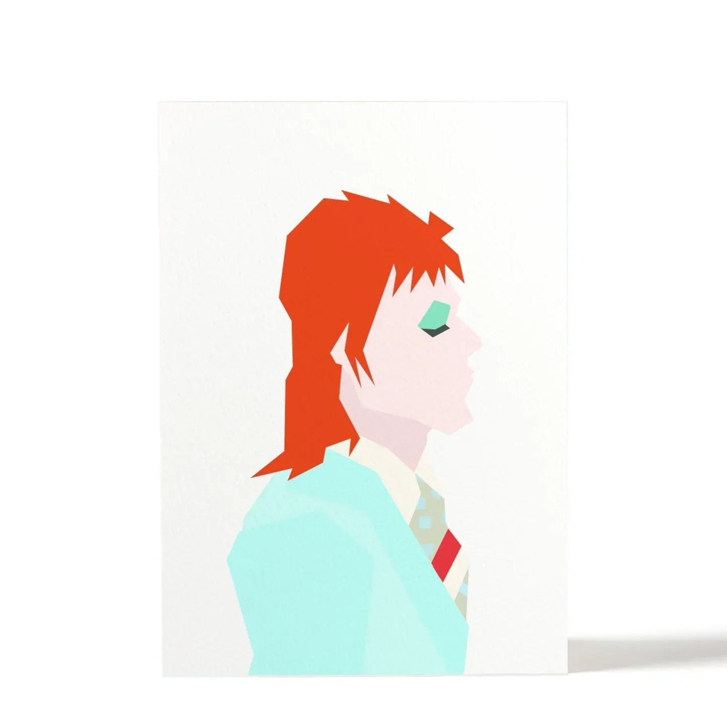 Rocket Jack art print, geometric paper illustration, orange hair, turquoise jacket, white card