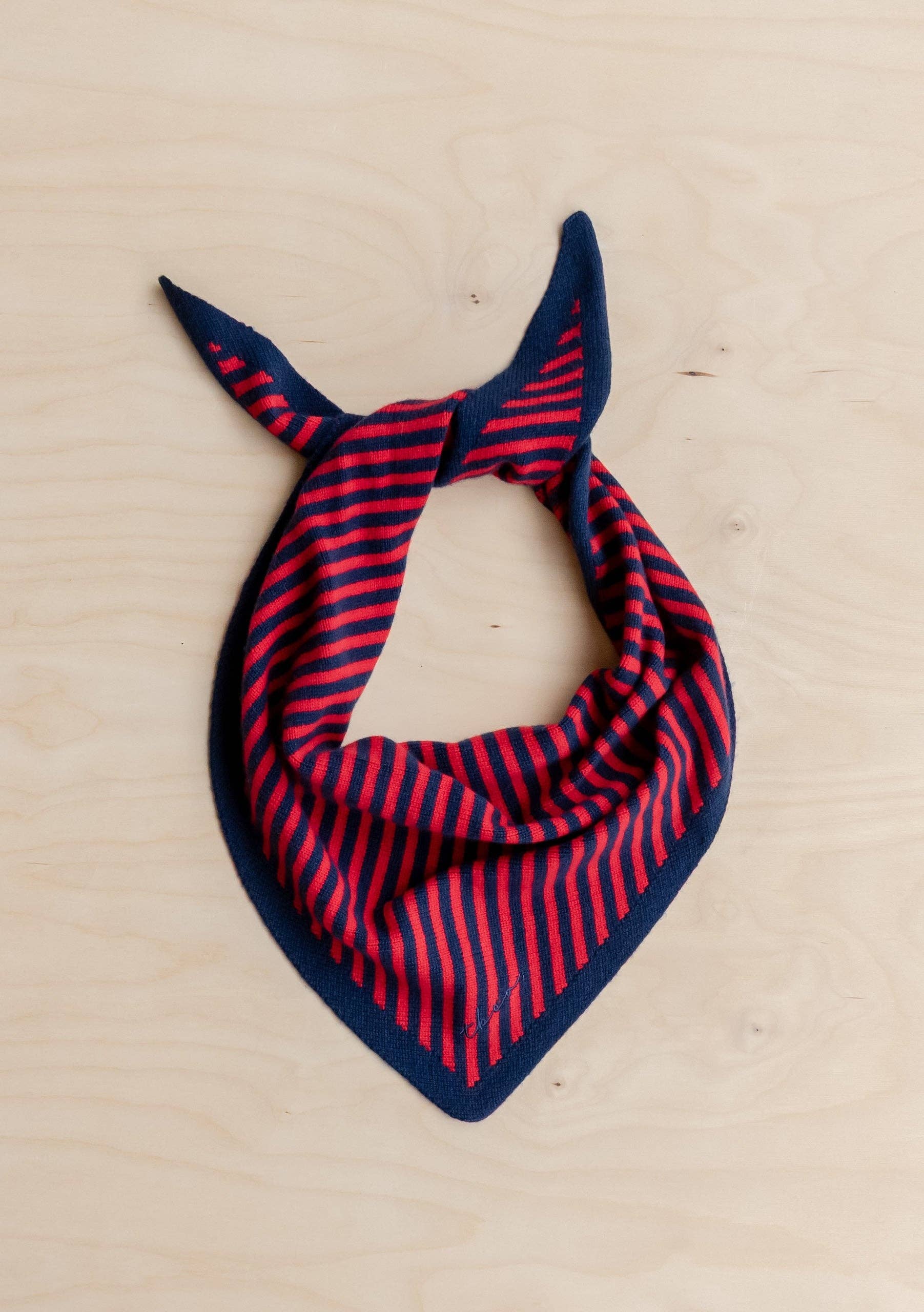 Merino Wool Triangle Scarf in Navy & Red Stripe - TBCo