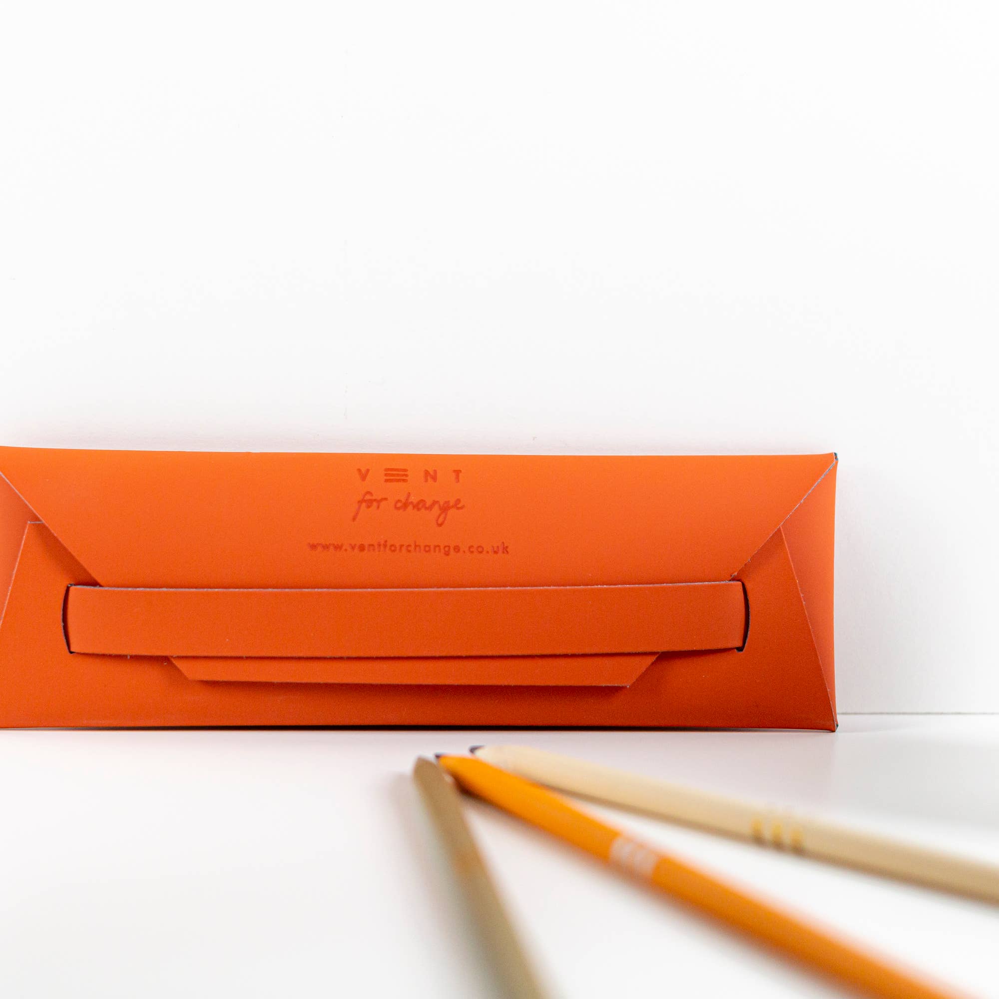 Recycled Leather Pen & Pencil Case | Handmade - Orange Pouch