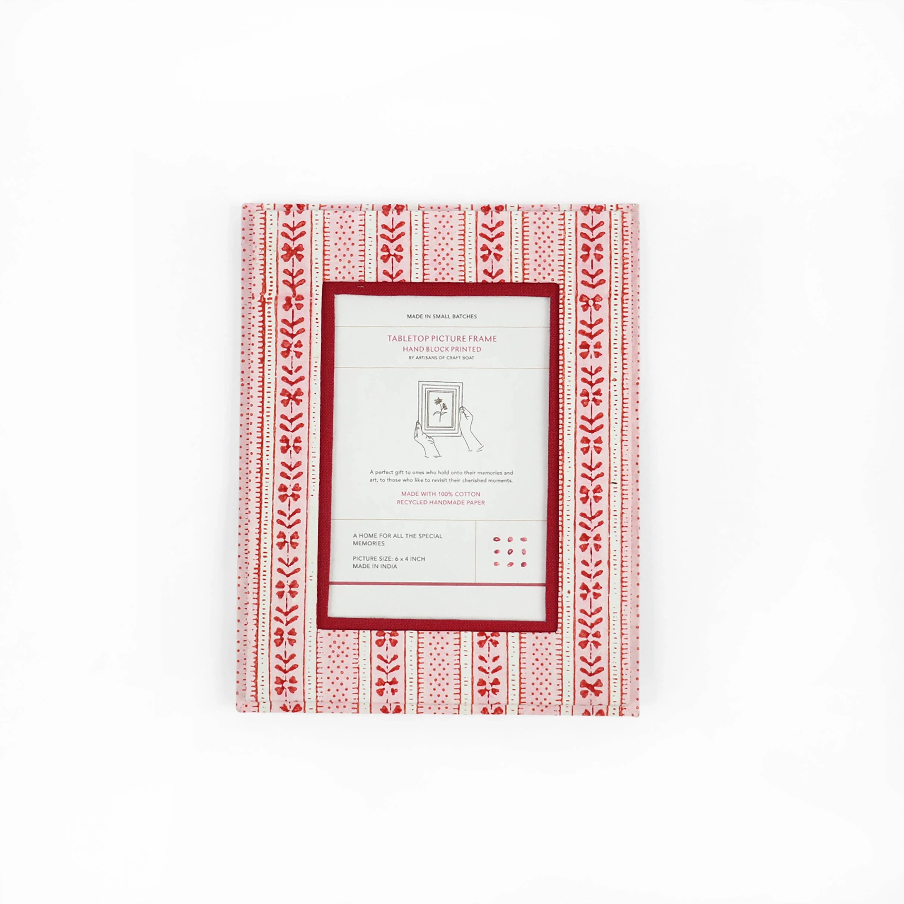 Artisan Gift Box red and white cotton hand block printed tabletop picture frame