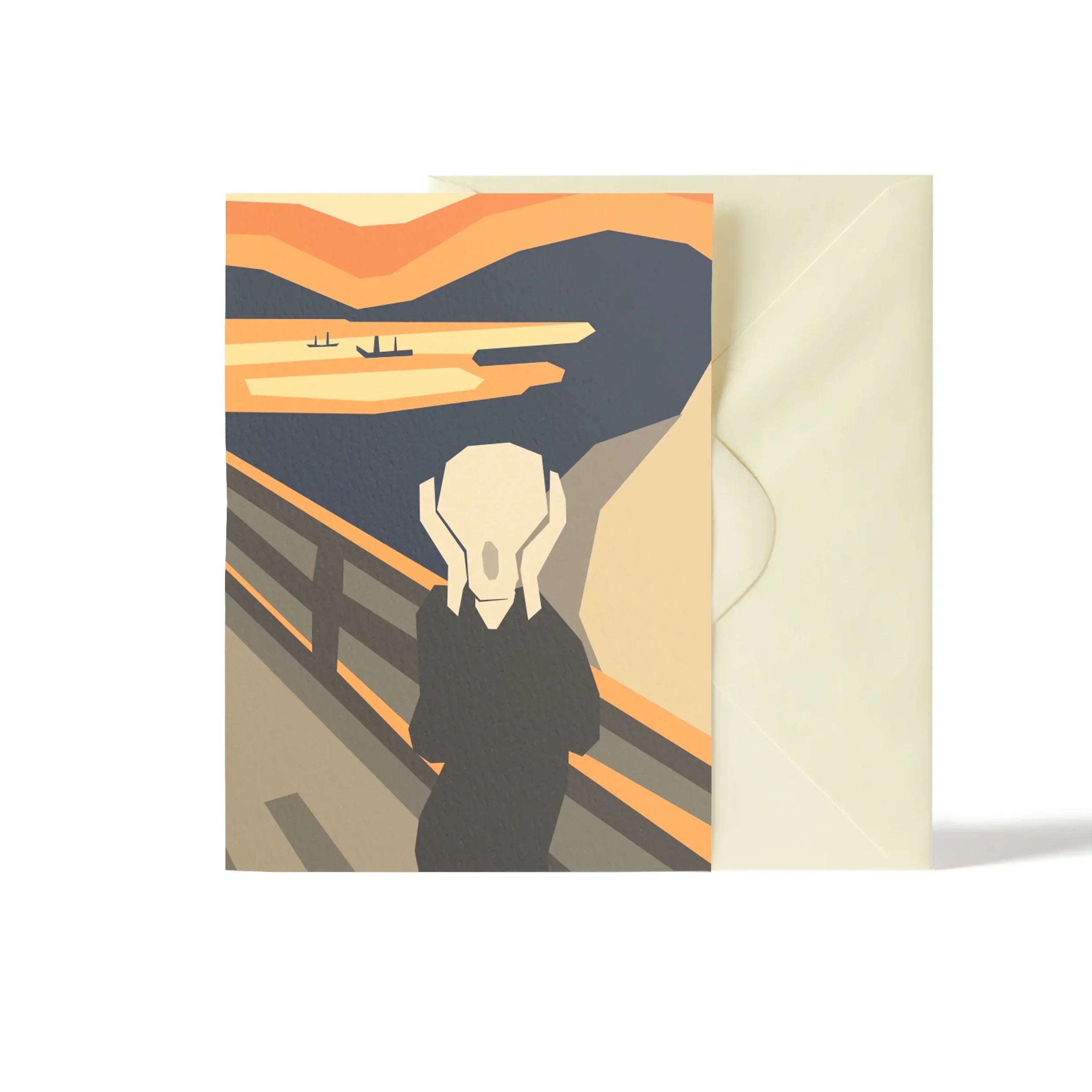 aykasa greeting card, The Scream design, textured paper, cream envelope, orange beige blue