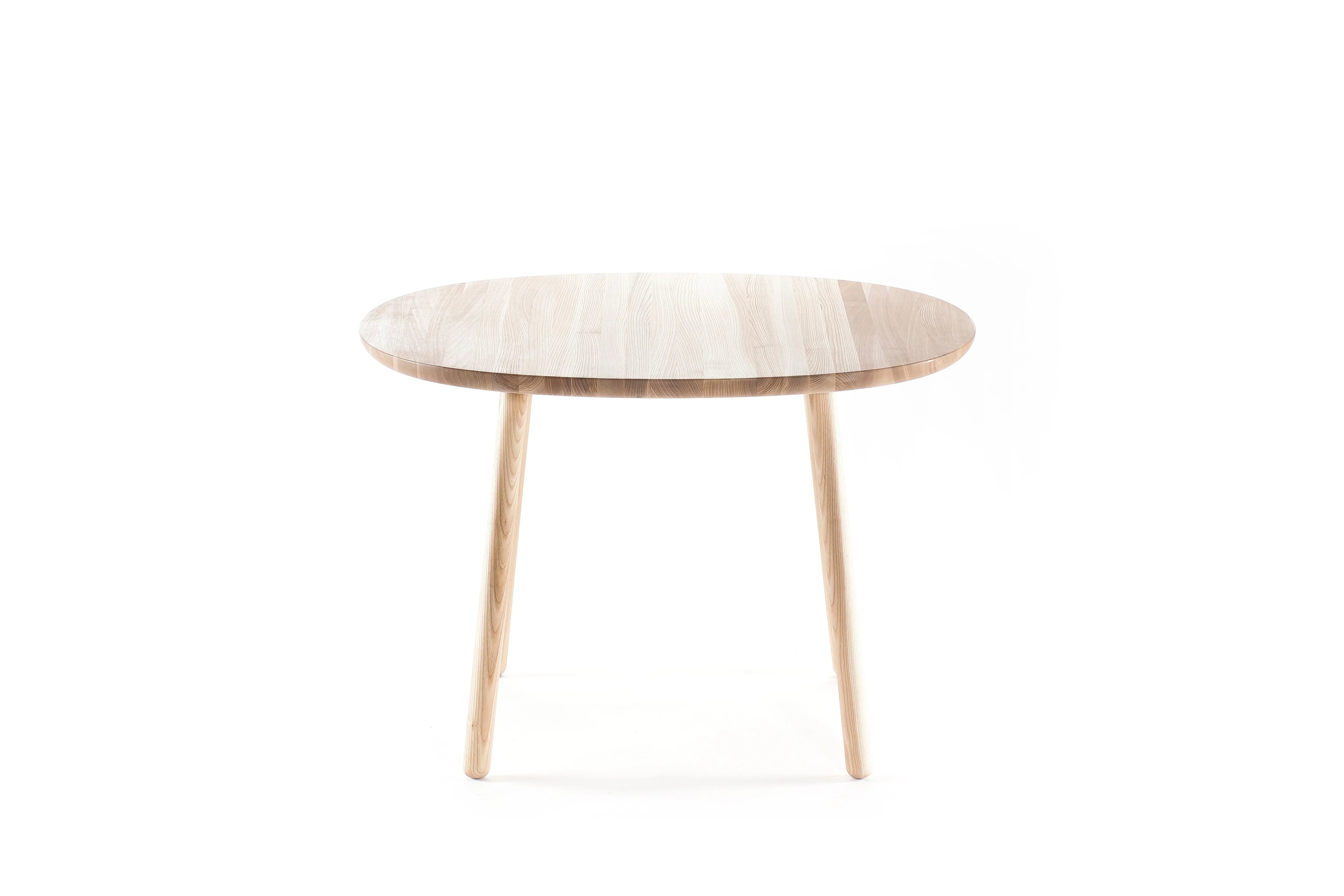 ND Interior ash wood round table, light natural finish, minimalist three-leg design