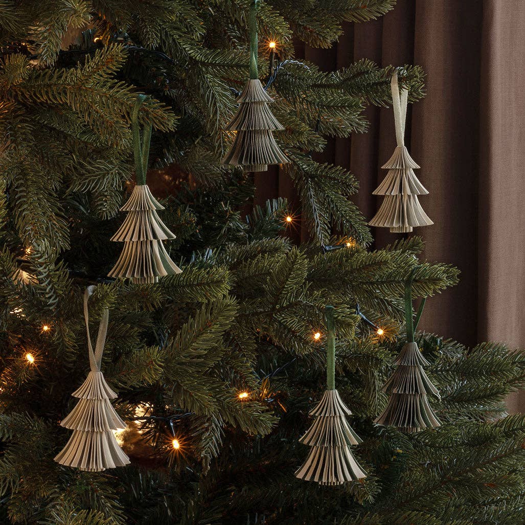 Paper Christmas Tree Decorations, Set of 6 - Tree