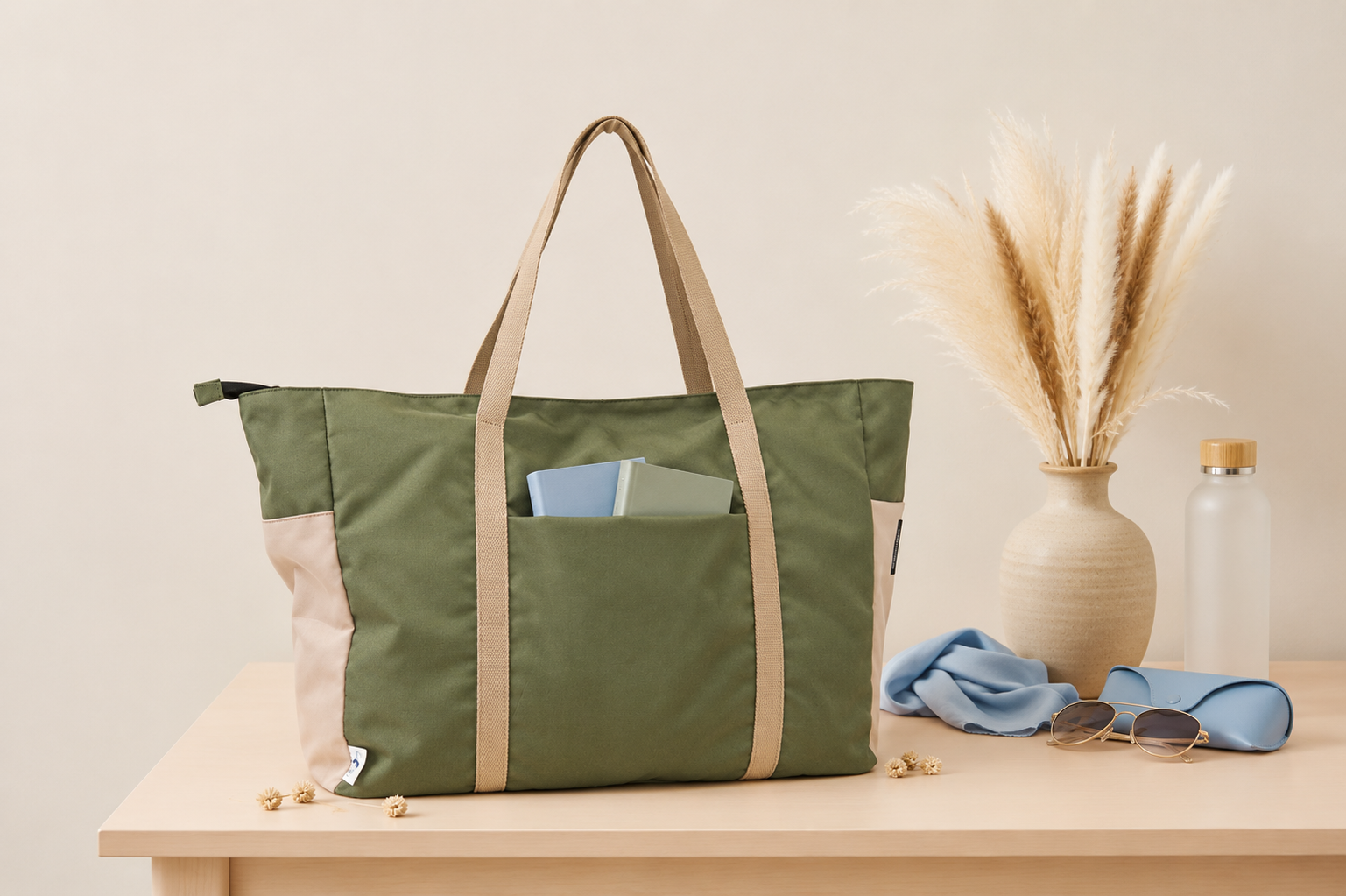 Large Zipped Shopper Bag - Recycled Ocean Plastic - Green