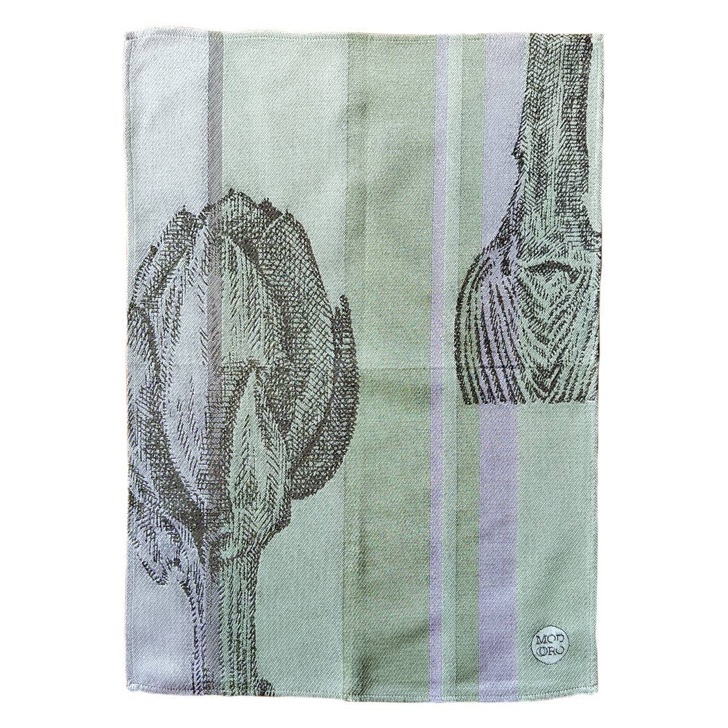 Handmade organic cotton tea towel, green, Artichoke