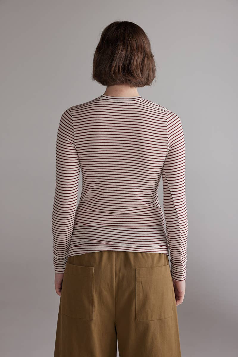 Amente Stripe Knit Top — Cream & Wine