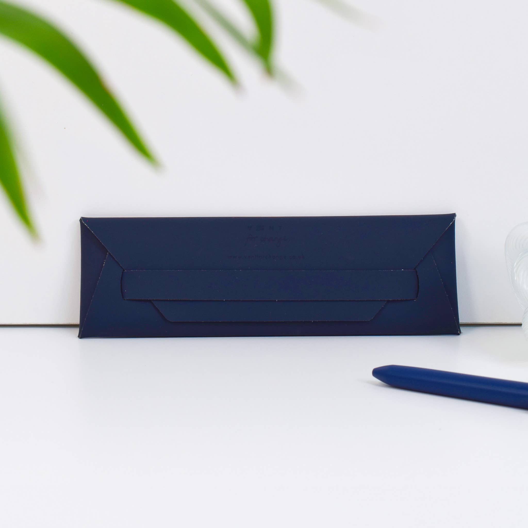 Recycled Leather Pen & Pencil Case | Handmade | Navy Blue